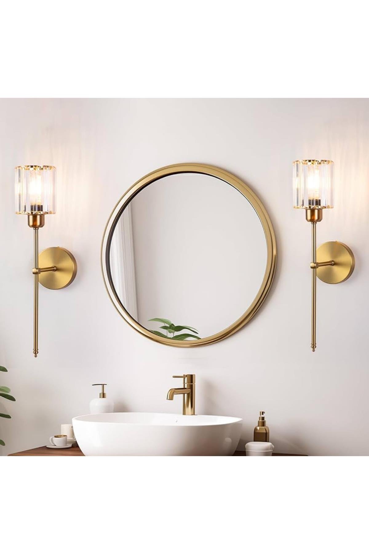 Modern Pilli Aplik Kristal Taşlı Şık Kablosuz Aç Kapa Butonlu Aplik Eskitme Gold Sarı