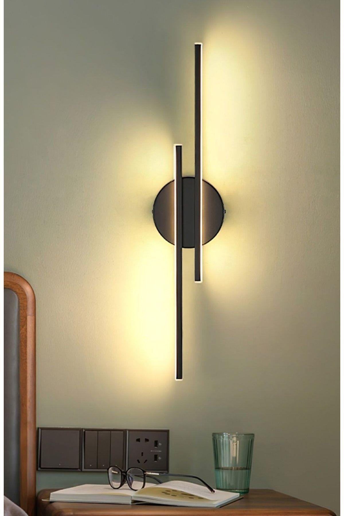 Modern Pilli Aplik Tak Çalıştır Kablosuz Ledli Aplik Siyah Pil Dahildir