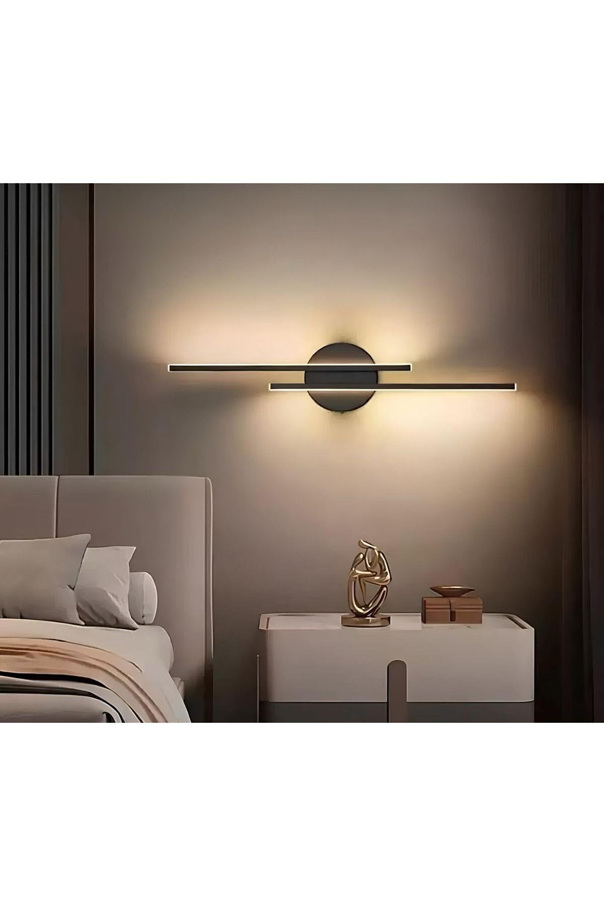 Modern Pilli Aplik Tak Çalıştır Kablosuz Ledli Aplik Siyah Pil Dahildir