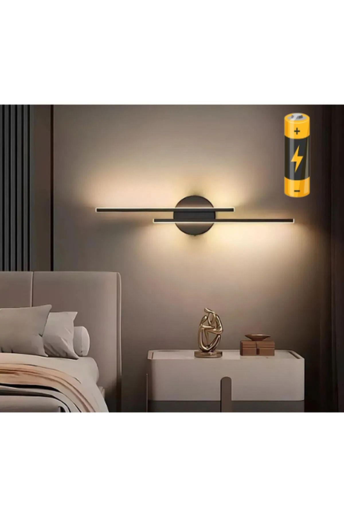 Modern Pilli Aplik Tak Çalıştır Kablosuz Ledli Aplik Siyah Pil Dahildir