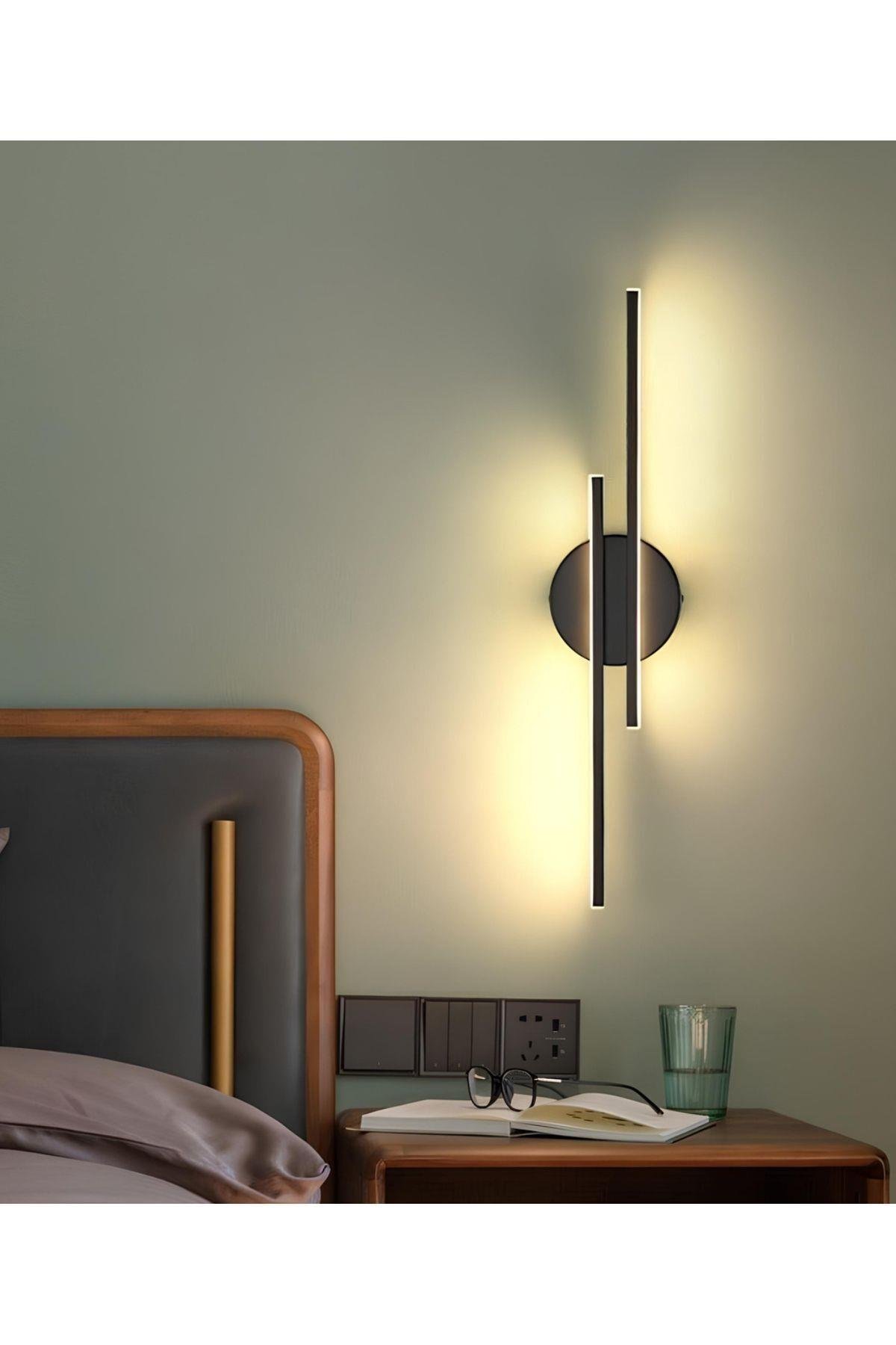 Modern Pilli Aplik Tak Çalıştır Kablosuz Ledli Aplik Siyah Pil Dahildir