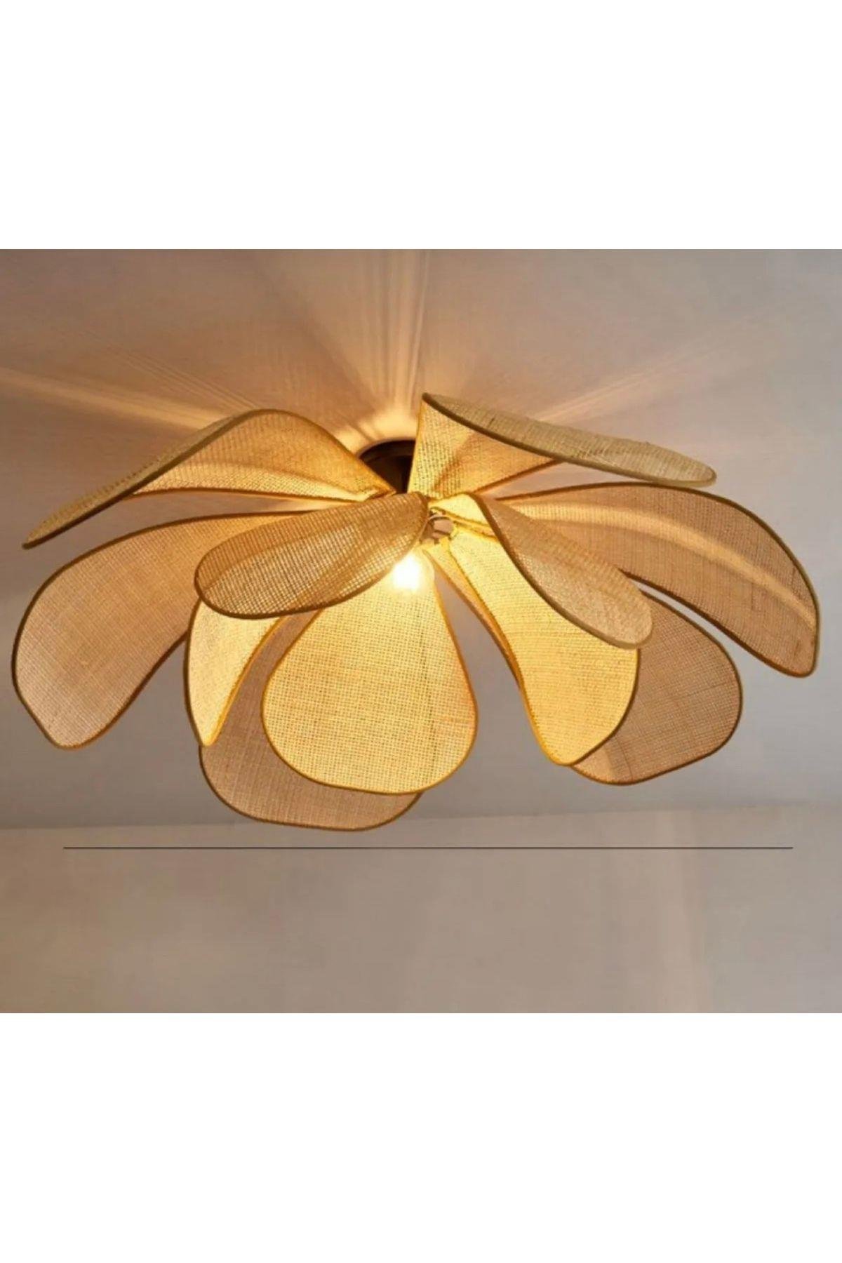 Modern Plafonyer Avize Iskandinav Boheme Çiçek Avize Hazeran Hasır Avize Rattan Salon Avizesi