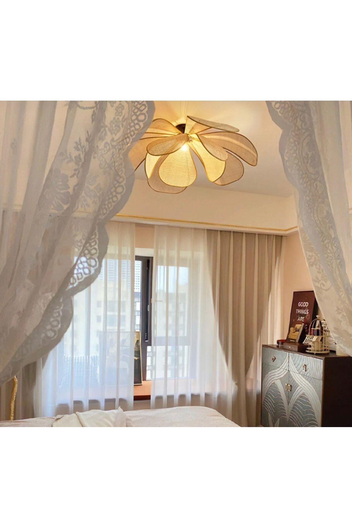 Modern Plafonyer Avize Iskandinav Boheme Çiçek Avize Hazeran Hasır Avize Rattan Salon Avizesi