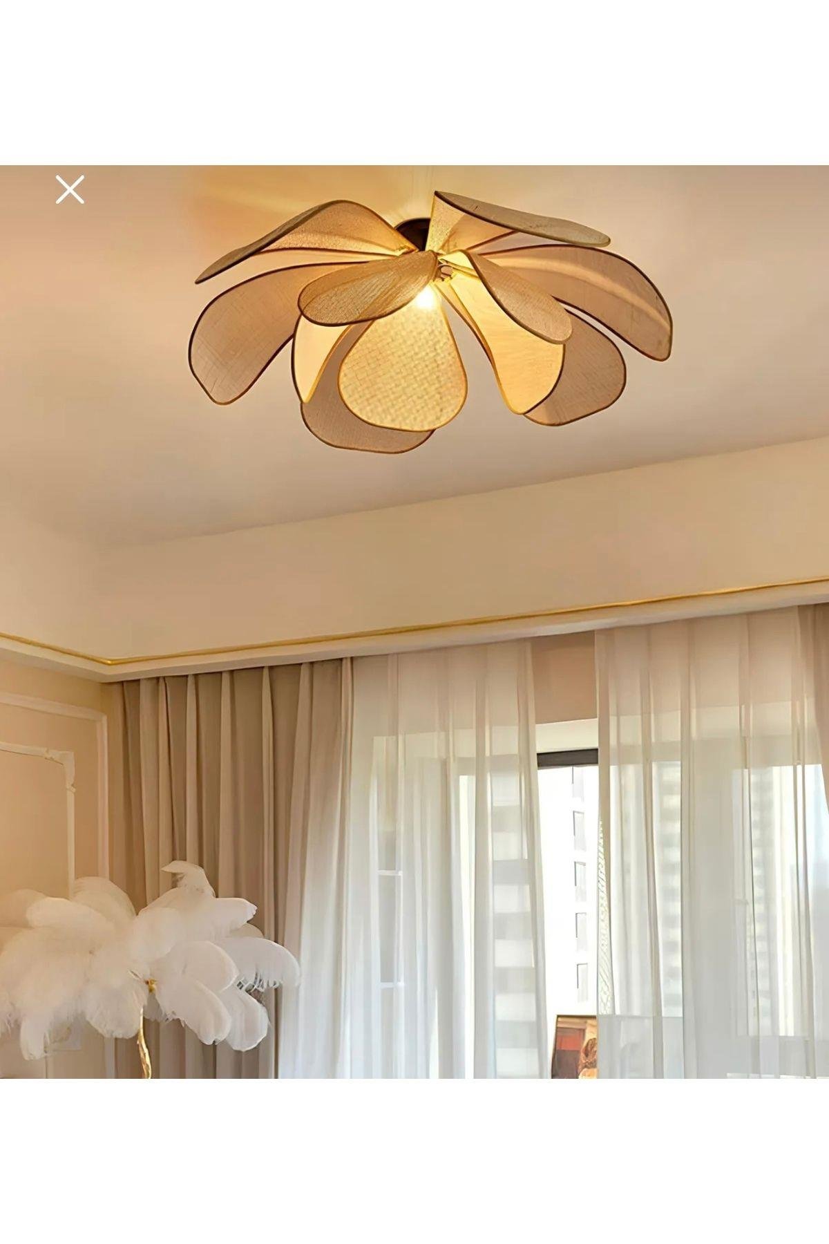 Modern Plafonyer Avize Iskandinav Boheme Çiçek Avize Hazeran Hasır Avize Rattan Salon Avizesi