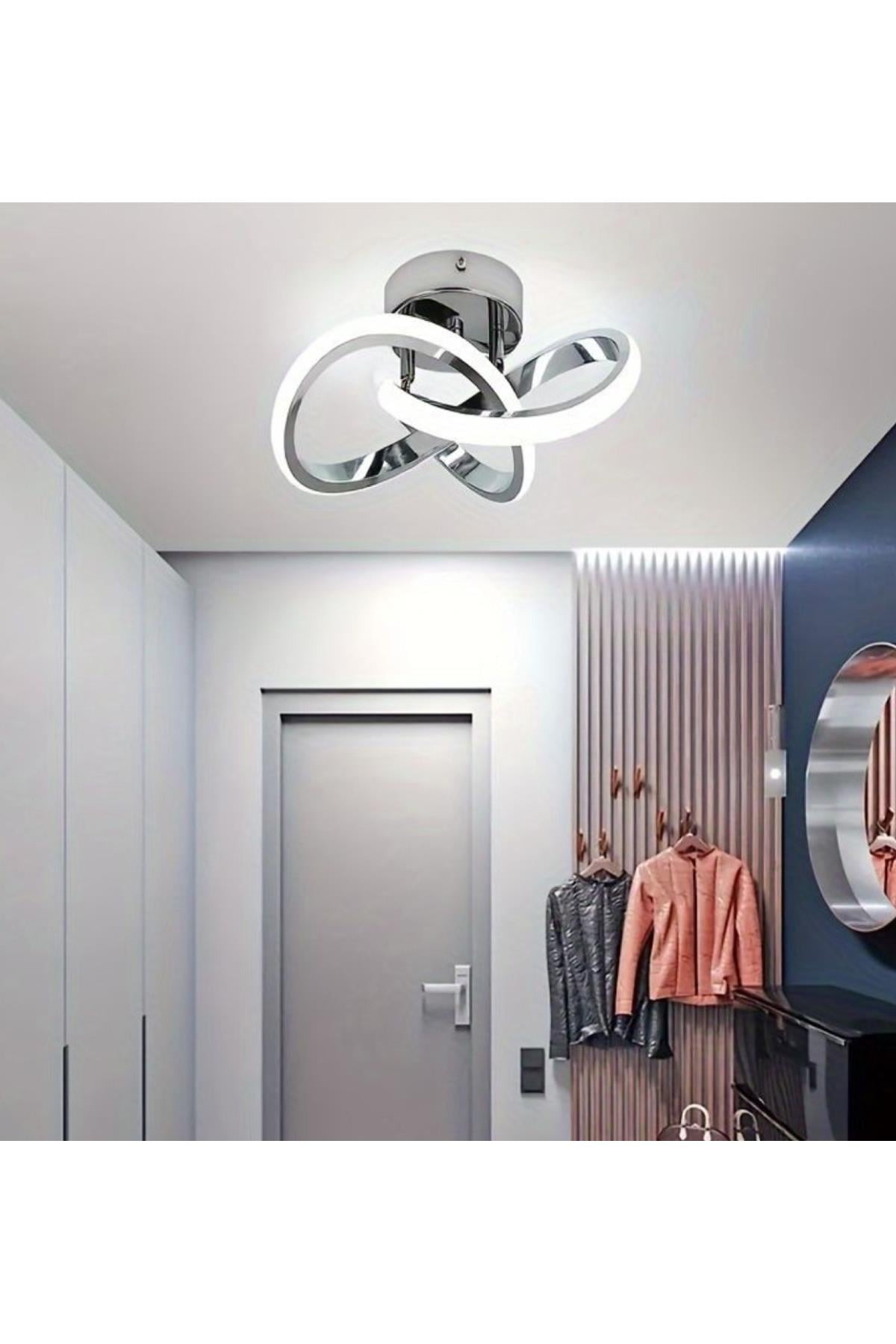 Modern Plafonyer Boomerang Led Avize Antre Hol Mutfak Oturma Odası Salon Avizesi Ledli Avize Krom