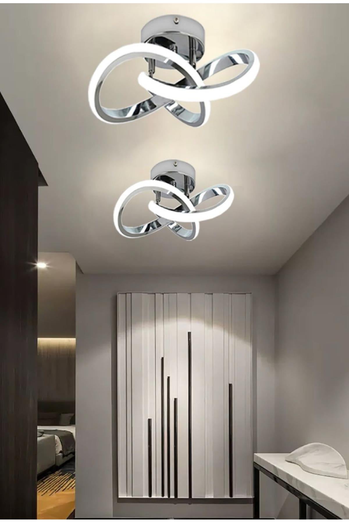 Modern Plafonyer Boomerang Led Avize Antre Hol Mutfak Oturma Odası Salon Avizesi Ledli Avize Krom