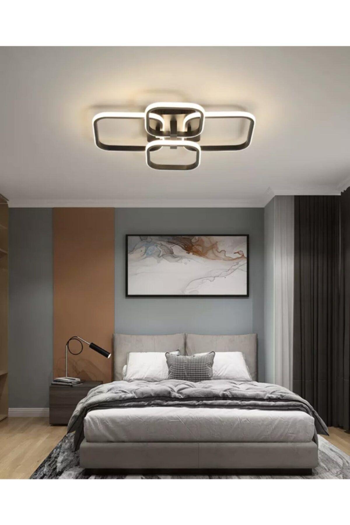 Modern Plafonyer Led Avize Gold Sarı Kare Gün Işığı