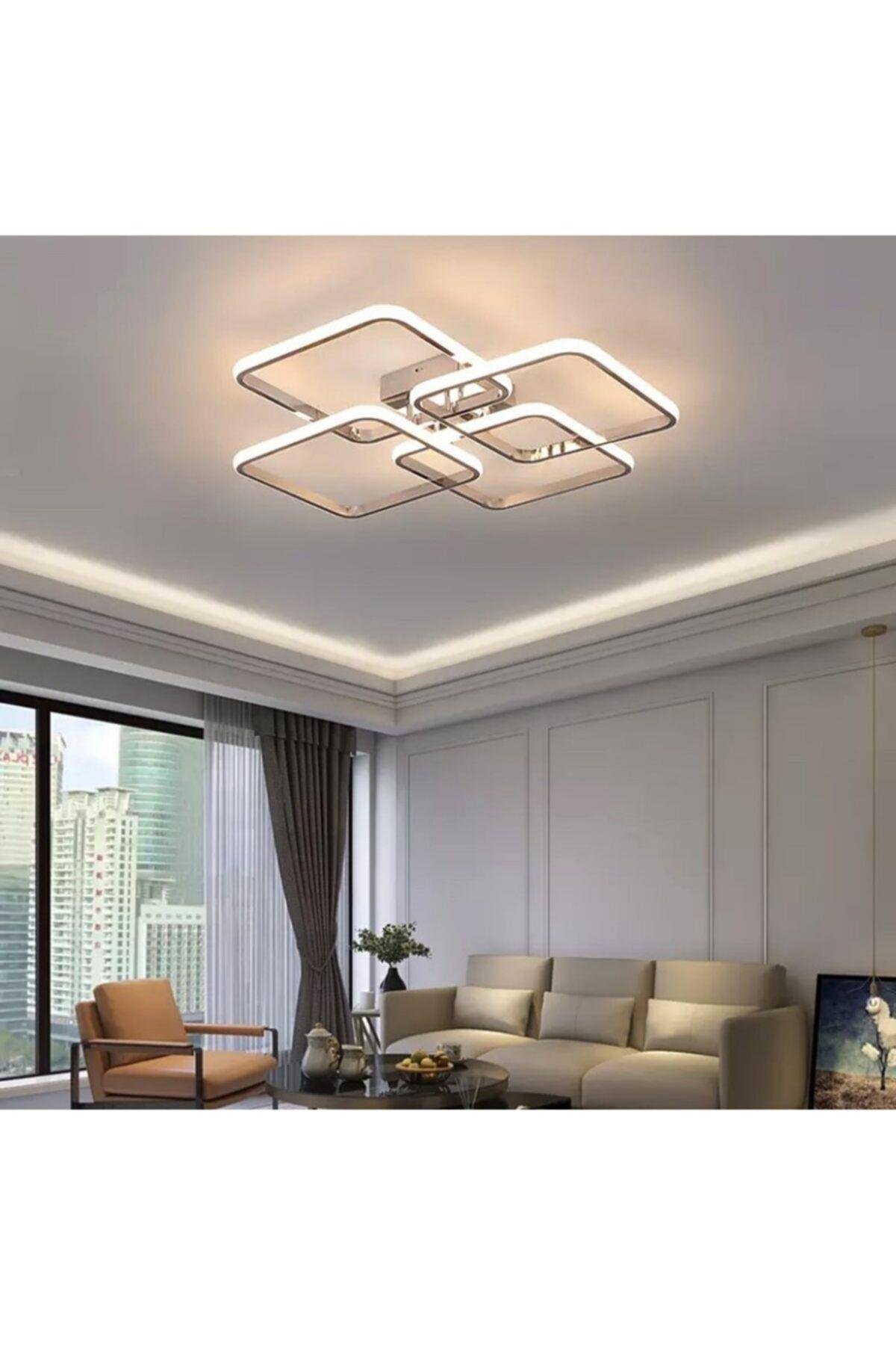 Modern Plafonyer Led Avize Gold Sarı Kare Gün Işığı