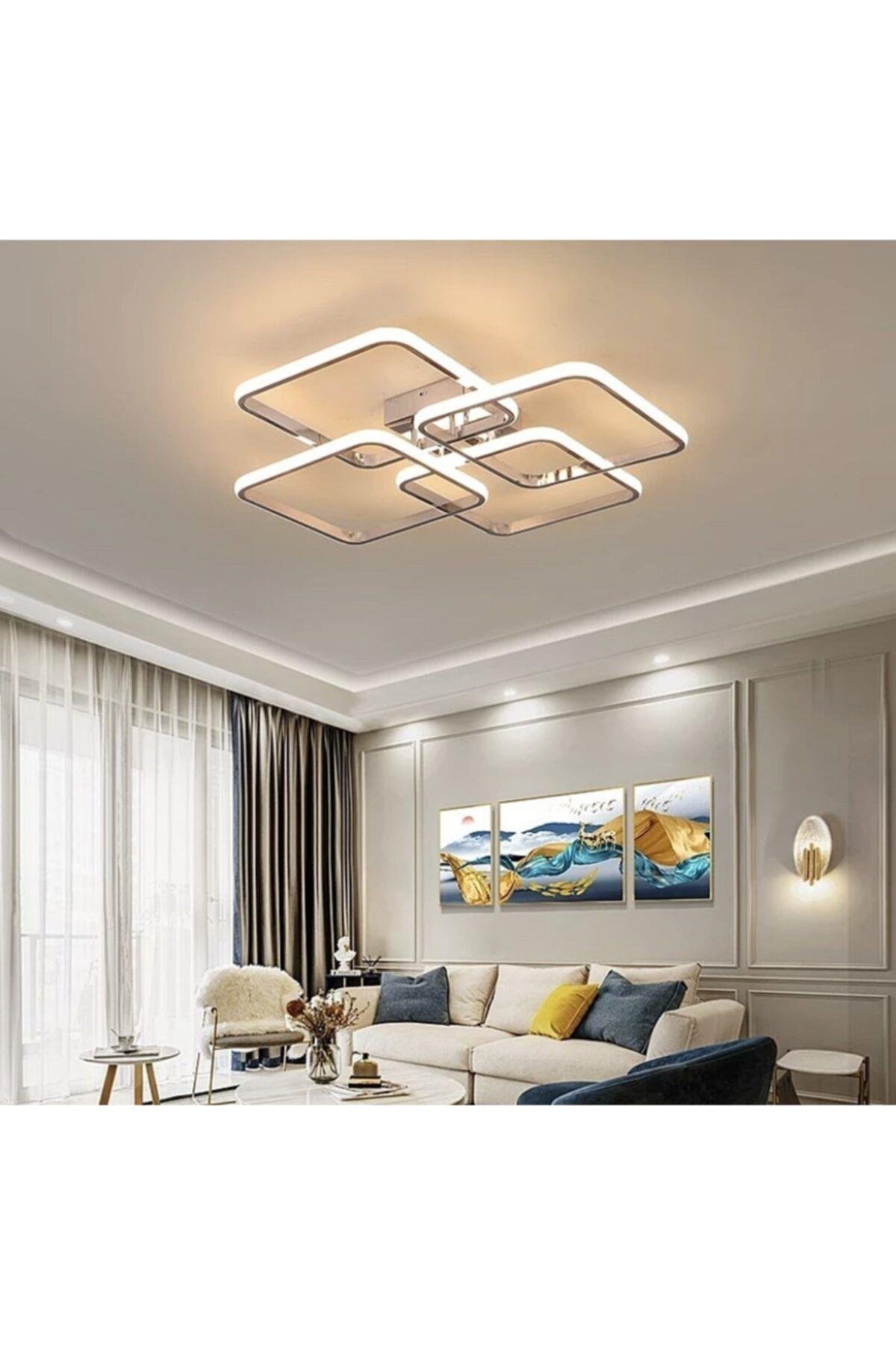 Modern Plafonyer Led Avize Gold Sarı Kare Gün Işığı