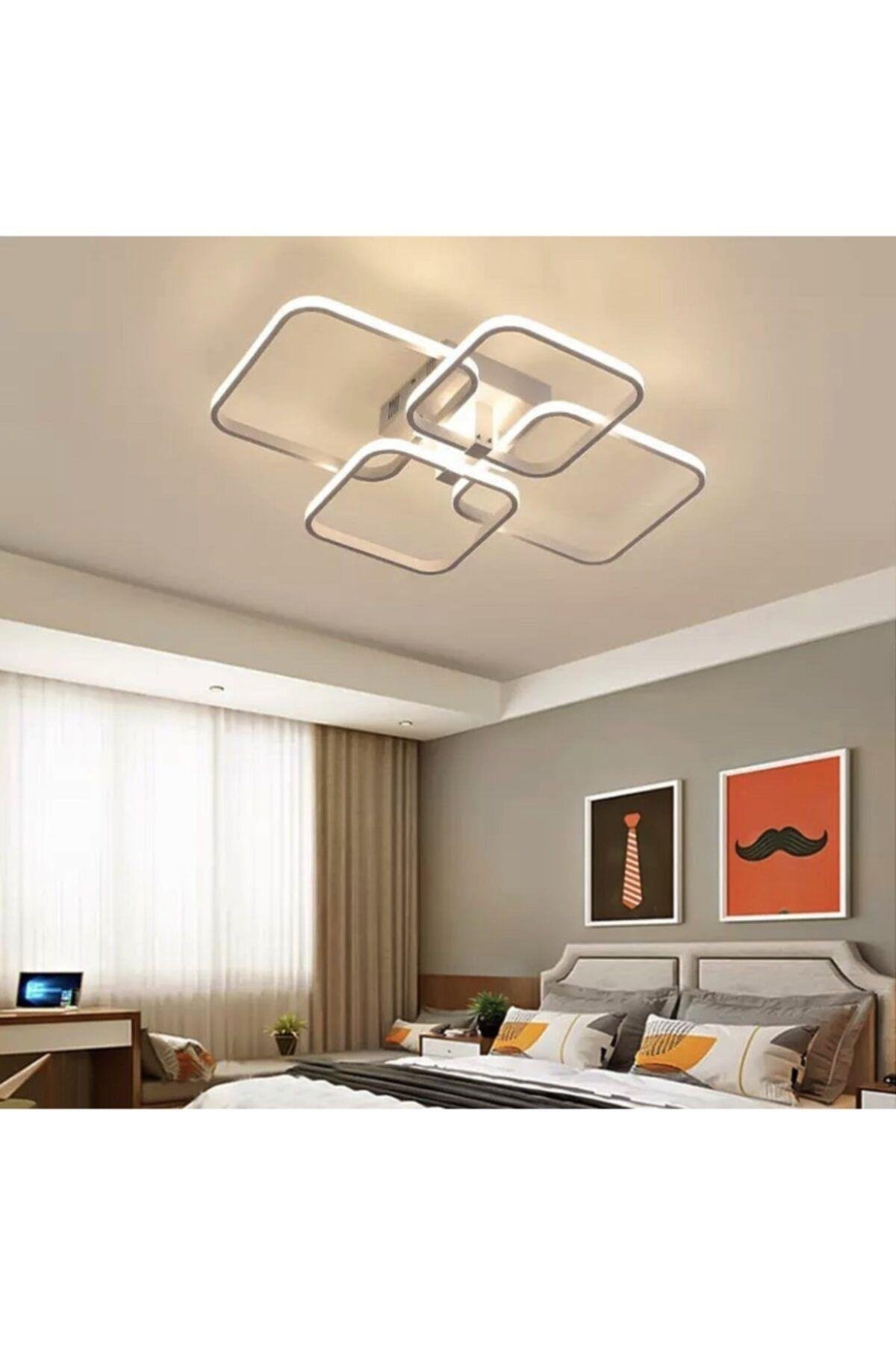 Modern Plafonyer Led Avize Gold Sarı Kare Gün Işığı