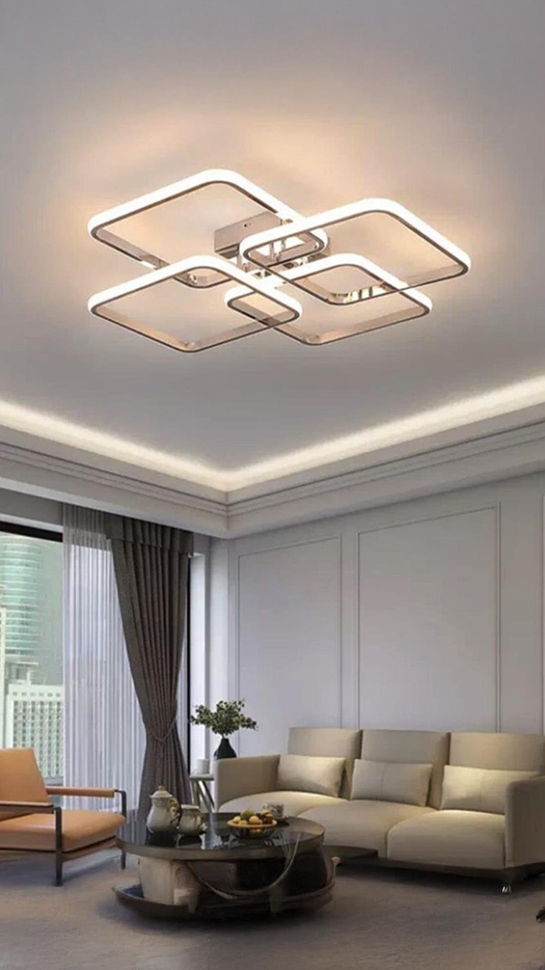 Modern Plafonyer Led Avize Krom Kare Beyaz Işık