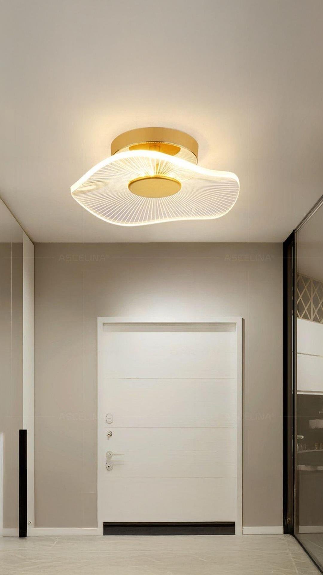 Modern Plafonyer Lotus Tekli Tavan Avize French Gold Sarı Power Led Avize Warm White
