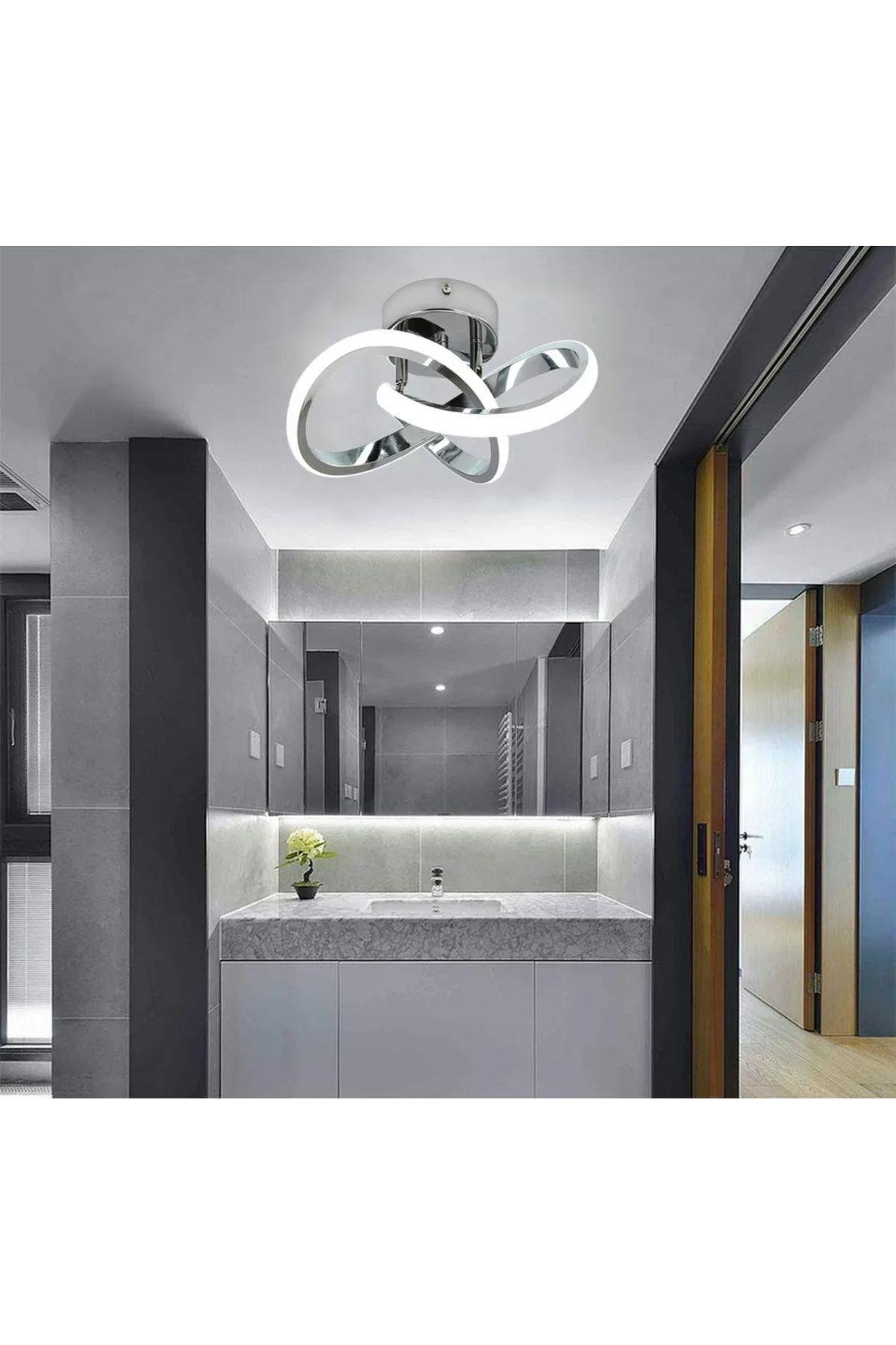 Modern Plafonyer Salon Mutfak Oturma Odası Avize Boomerang Led Avize Krom Beyaz Işık Ledli Avize