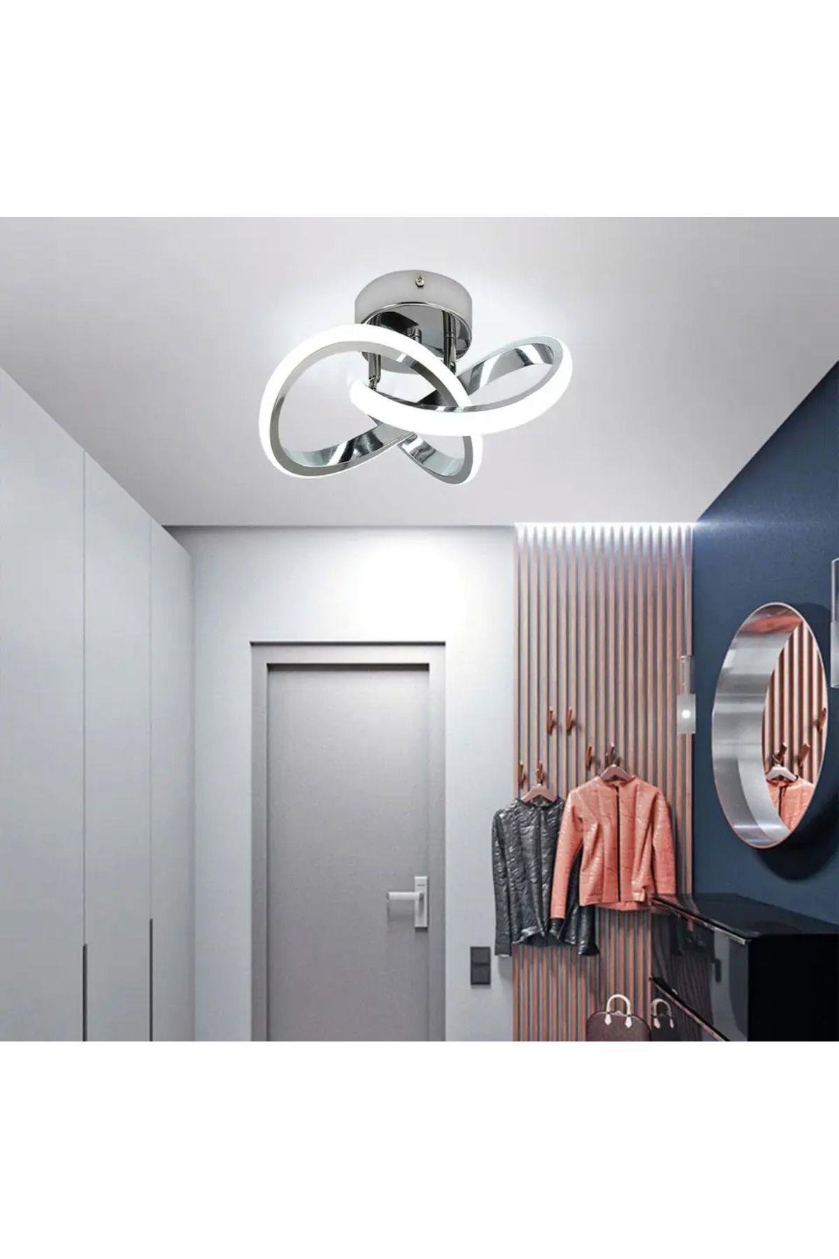 Modern Plafonyer Salon Mutfak Oturma Odası Avize Boomerang Led Avize Krom Beyaz Işık Ledli Avize