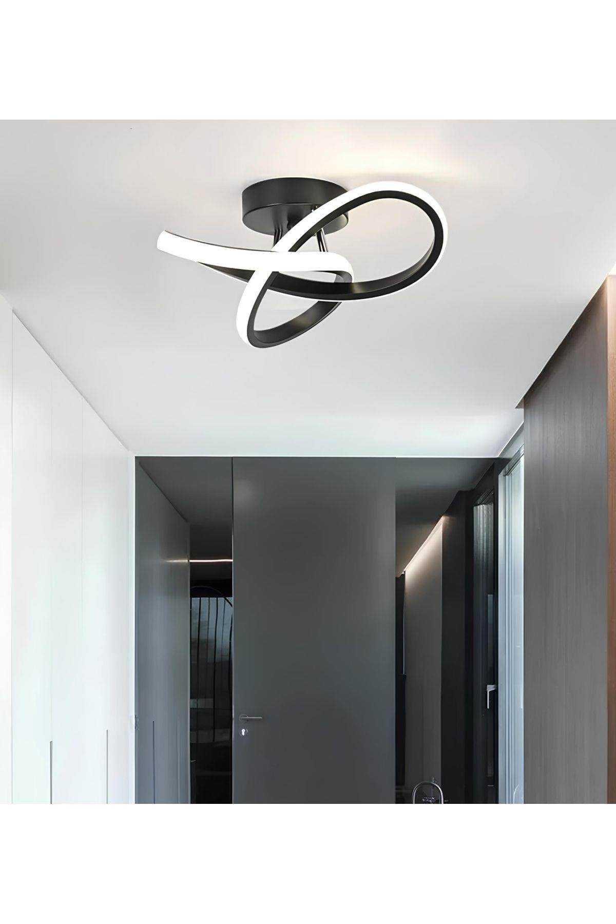 Modern Plafonyer Tavan Boomerang Led Avize Siyah