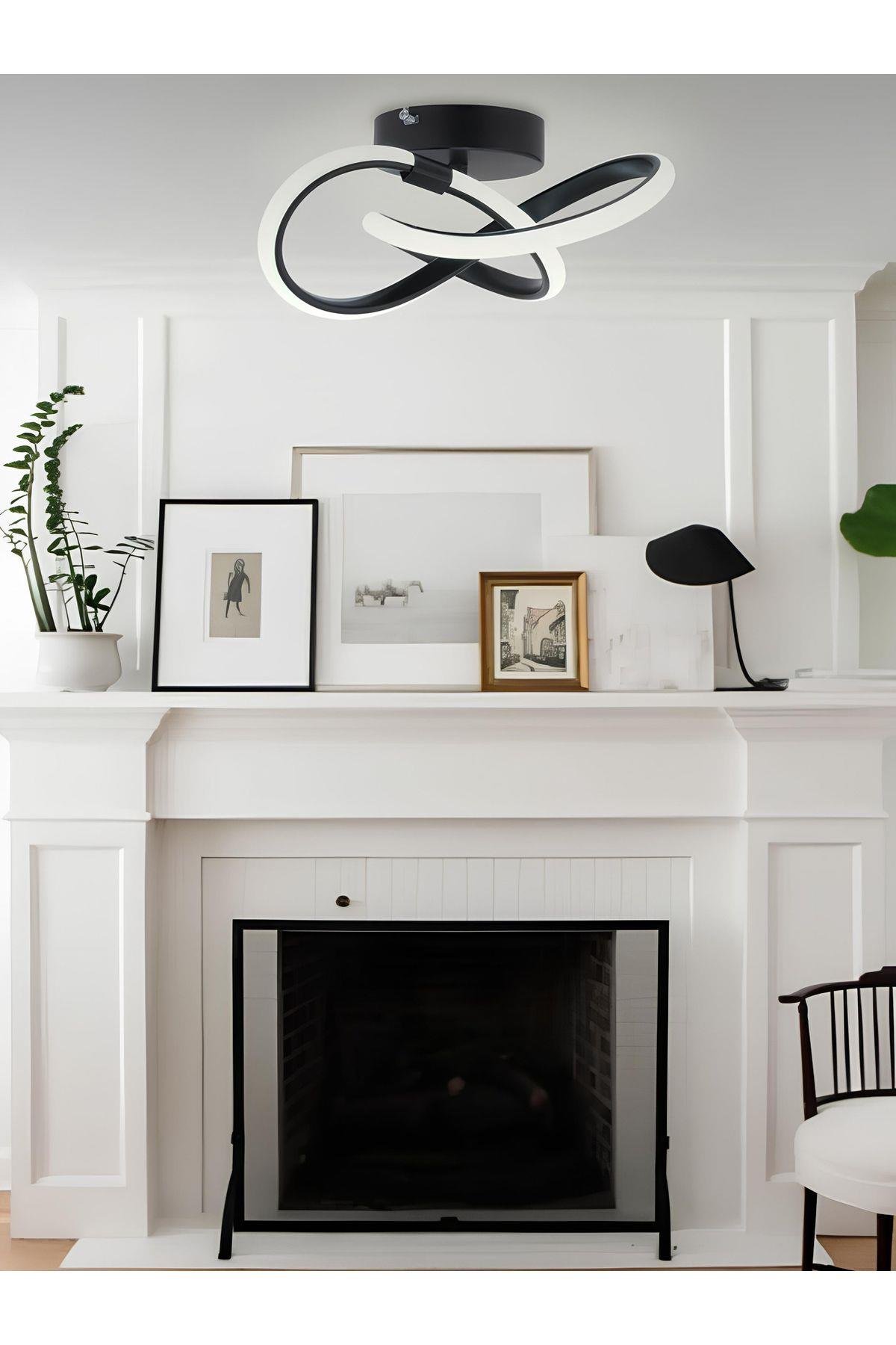 Modern Plafonyer Tavan Boomerang Led Avize Siyah