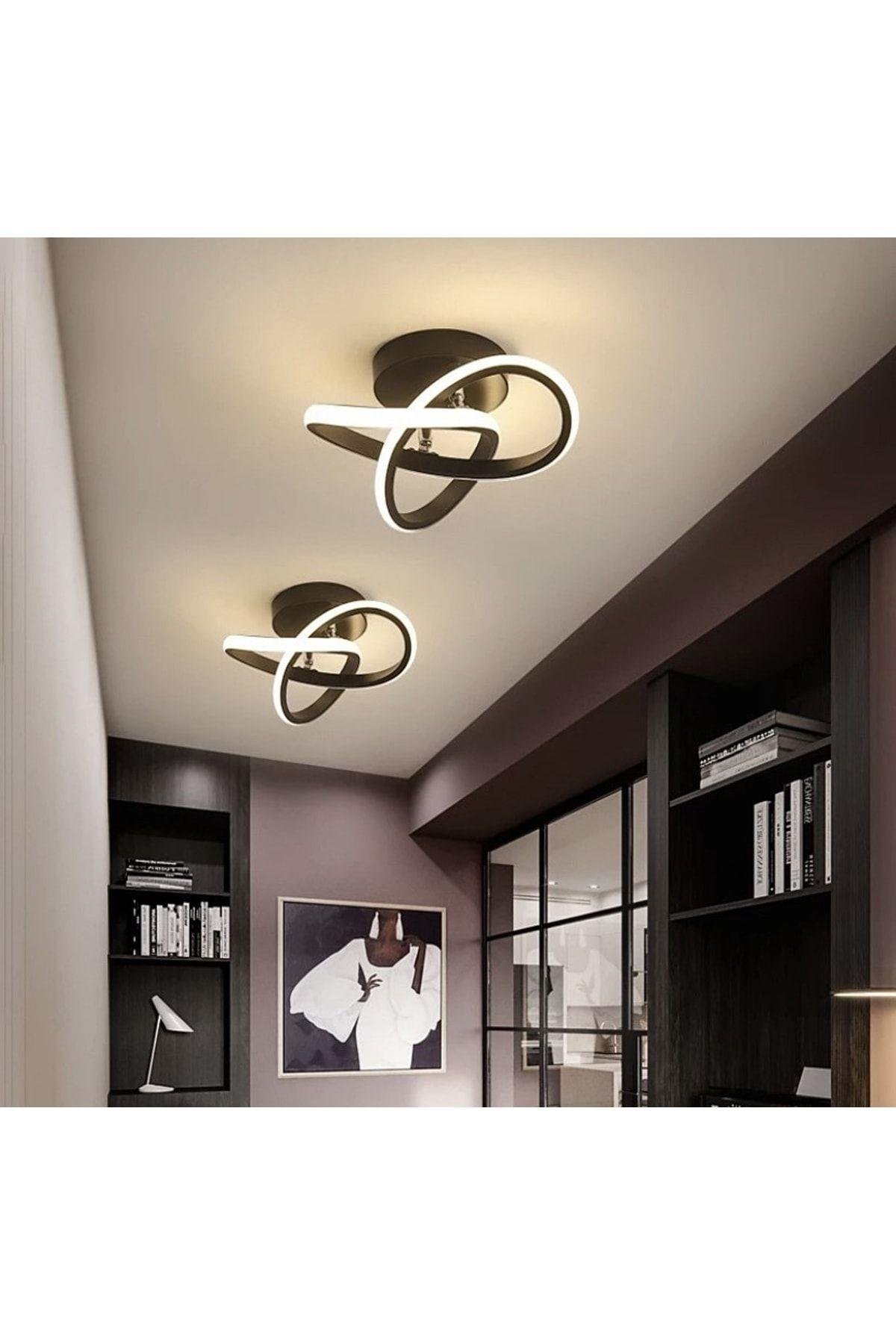 Modern Plafonyer Tavan Led Avize Koyu Kahve 2 Adet Set Fiyat Ledli Avize