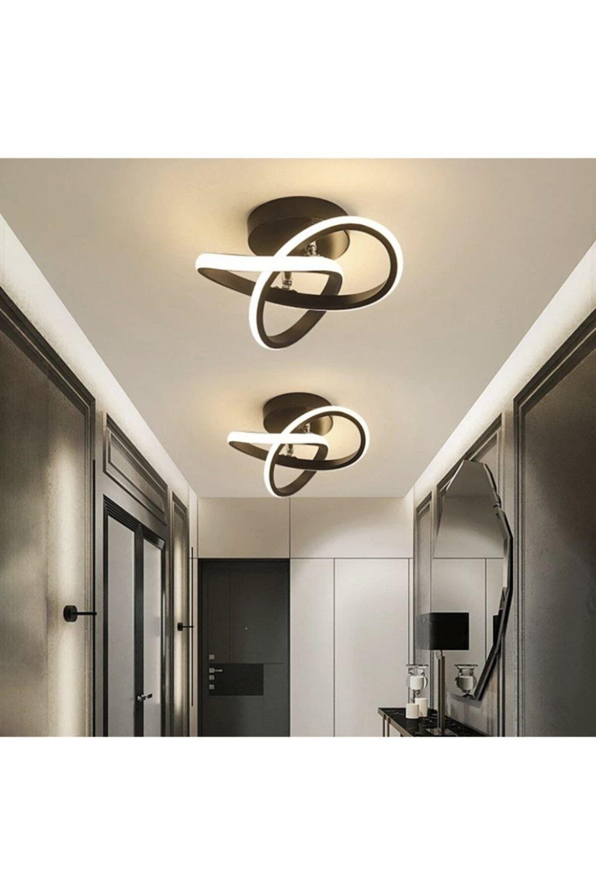 Modern Plafonyer Tavan Salon Mutfak Oturma Odası Avize Led Avize Siyah 2 Adet Set Fiyat