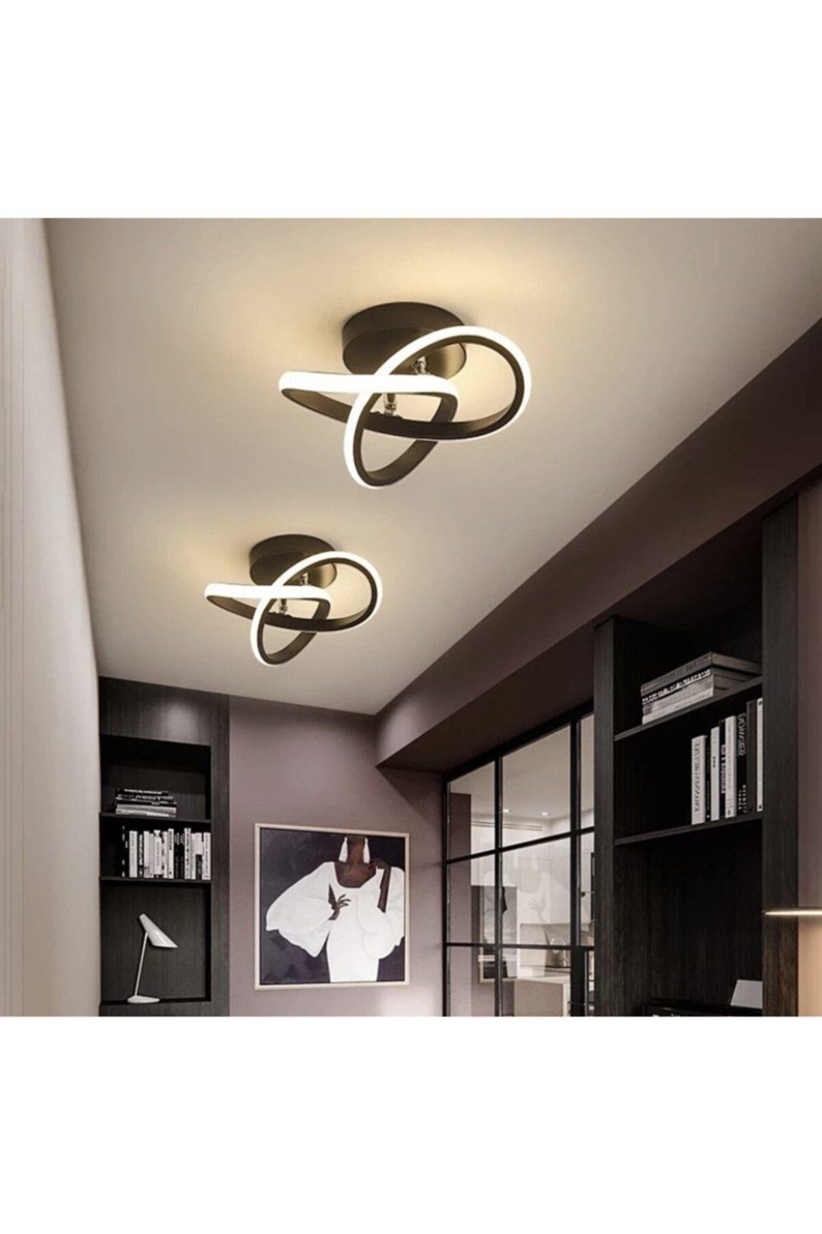 Modern Plafonyer Tavan Salon Mutfak Oturma Odası Avize Led Avize Siyah 2 Adet Set Fiyat