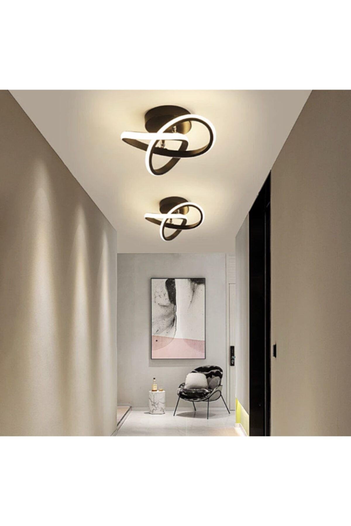 Modern Plafonyer Tavan Salon Mutfak Oturma Odası Avize Led Avize Siyah 2 Adet Set Fiyat