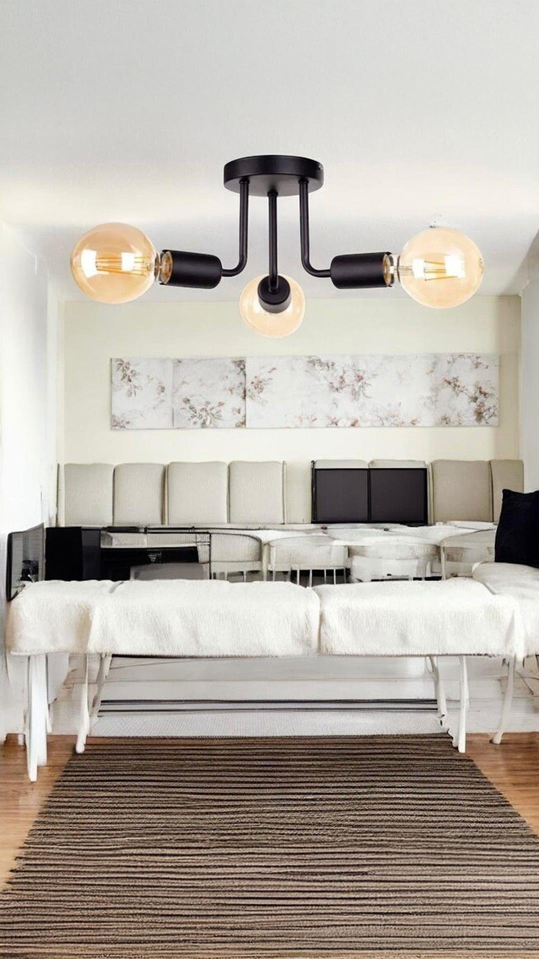 Modern Plafonyer Tavana Sıfır Avize 3 x E-27 Duy Mat Siyah