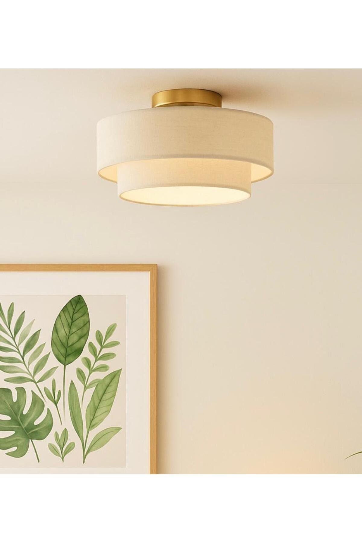 Modern Sarkıt Avize Plafonyer Avize Çift Katlı Alp Beyazı Kumaşlı Sarkıt Avize