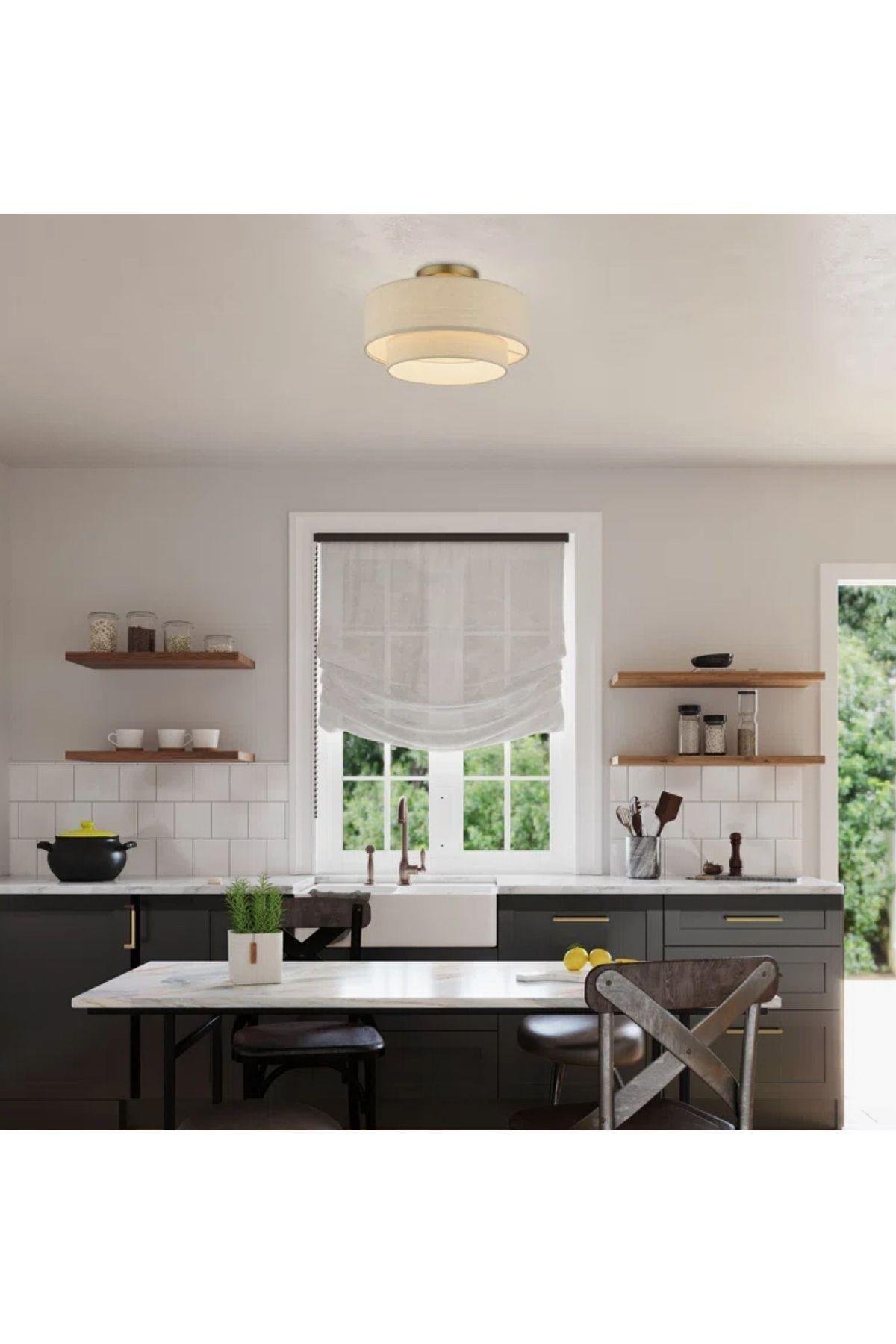 Modern Sarkıt Avize Plafonyer Avize Çift Katlı Alp Beyazı Kumaşlı Sarkıt Avize