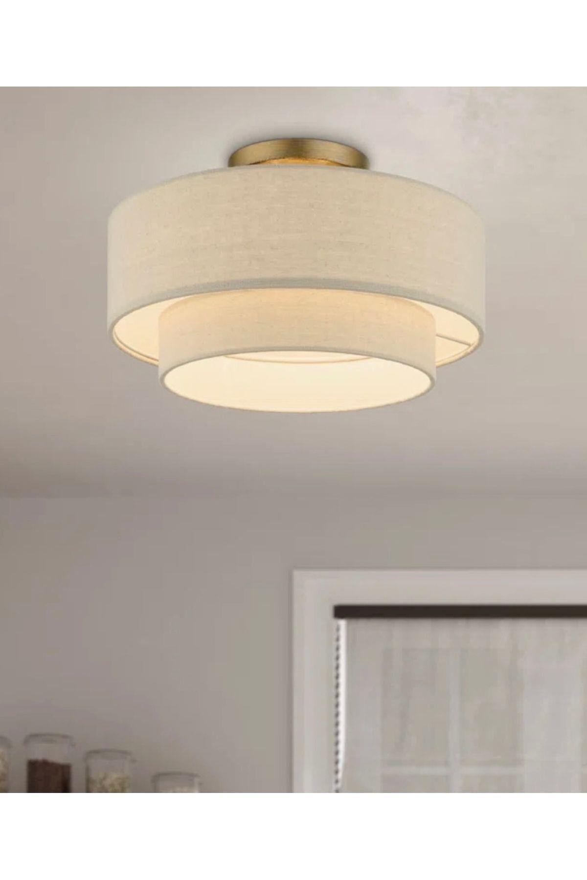 Modern Sarkıt Avize Plafonyer Avize Çift Katlı Alp Beyazı Kumaşlı Sarkıt Avize