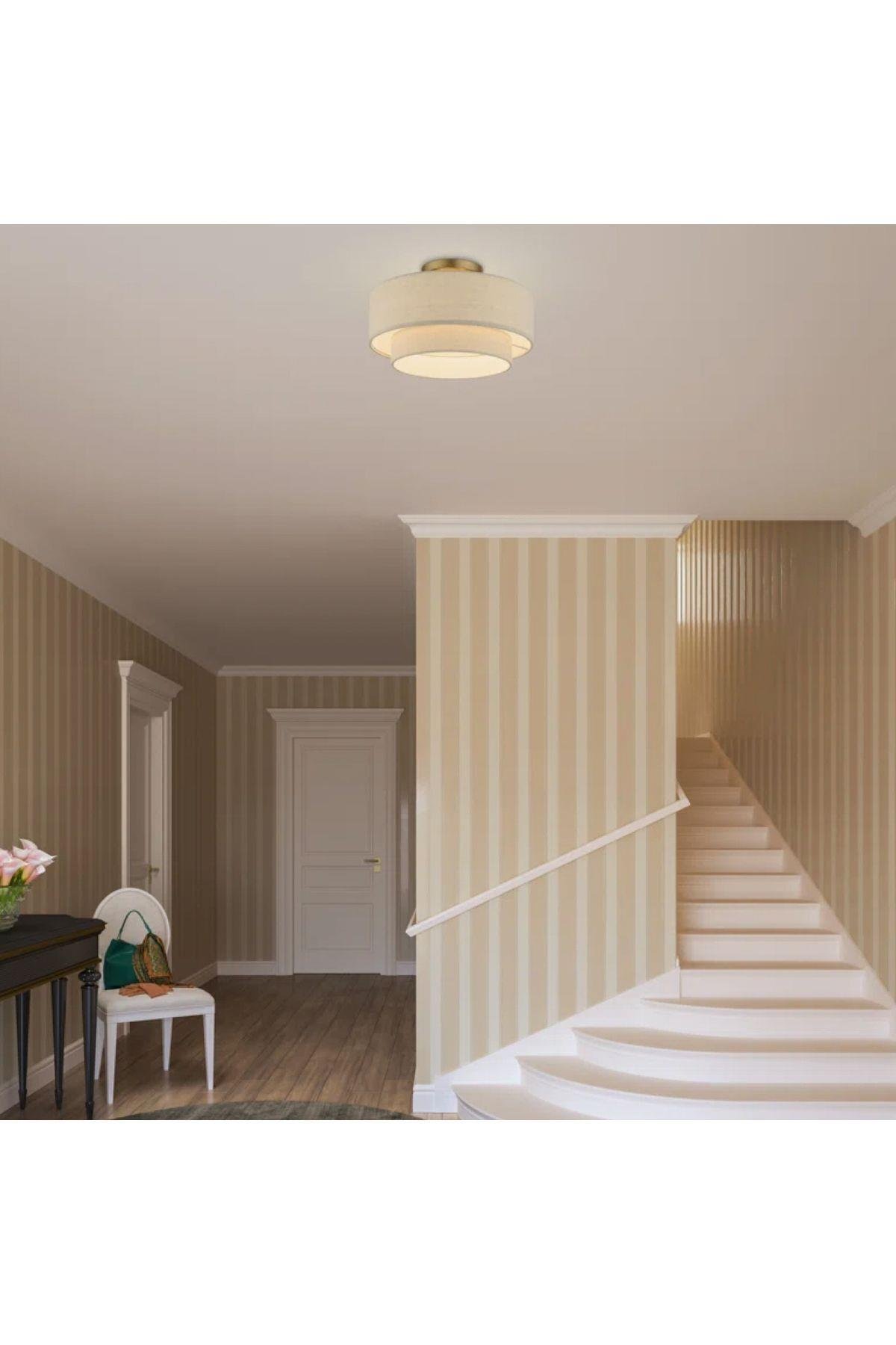 Modern Sarkıt Avize Plafonyer Avize Çift Katlı Alp Beyazı Kumaşlı Sarkıt Avize