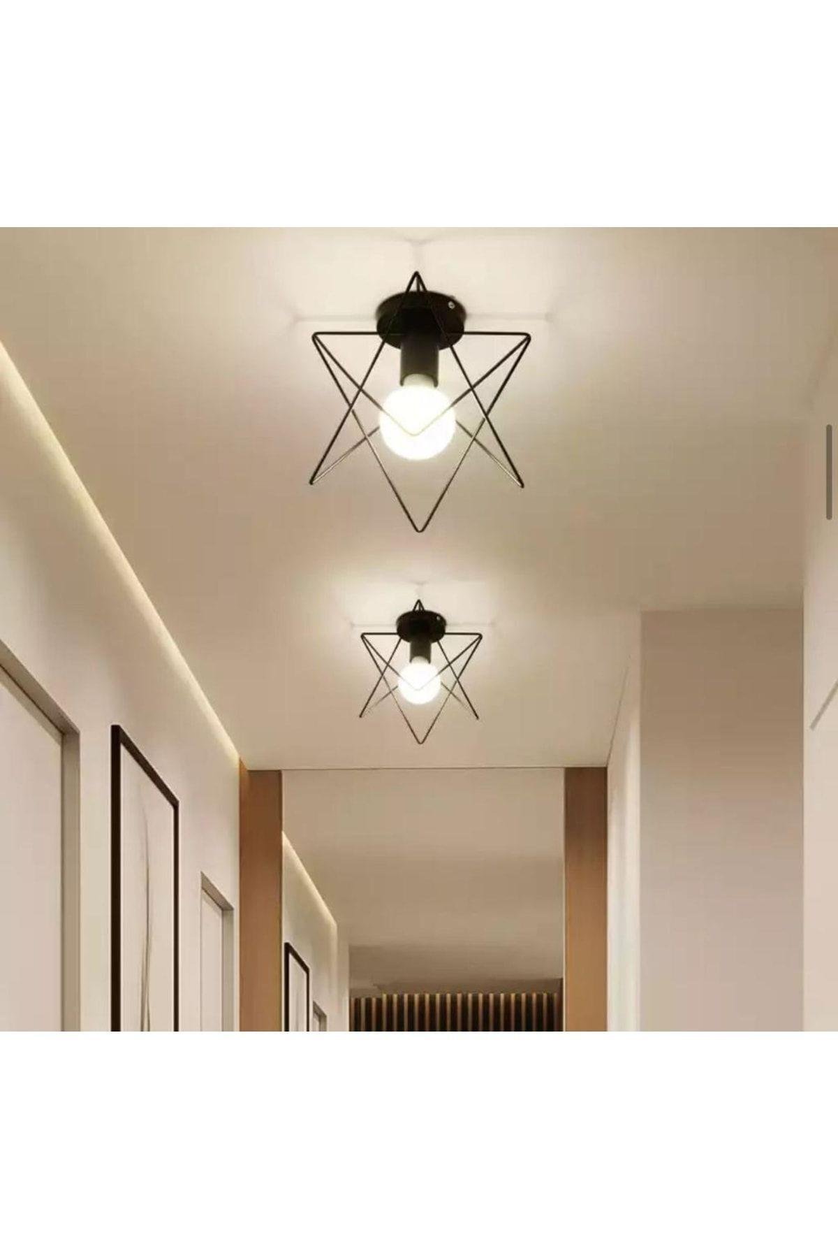 Modern Star 2'li Set Plafonyer Avize Metal Tasarım Yıldız Siyah Avize 2 Adet