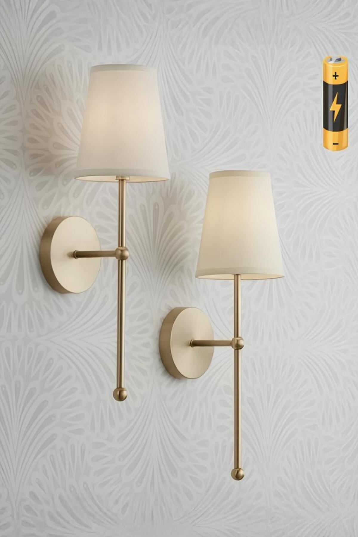 Modern Tasarım 1 Adet Duvar Ledli Pilli Aplik Tak Çalıştır Eskitme Gold Krem Abajur Gün Işığı Pilli