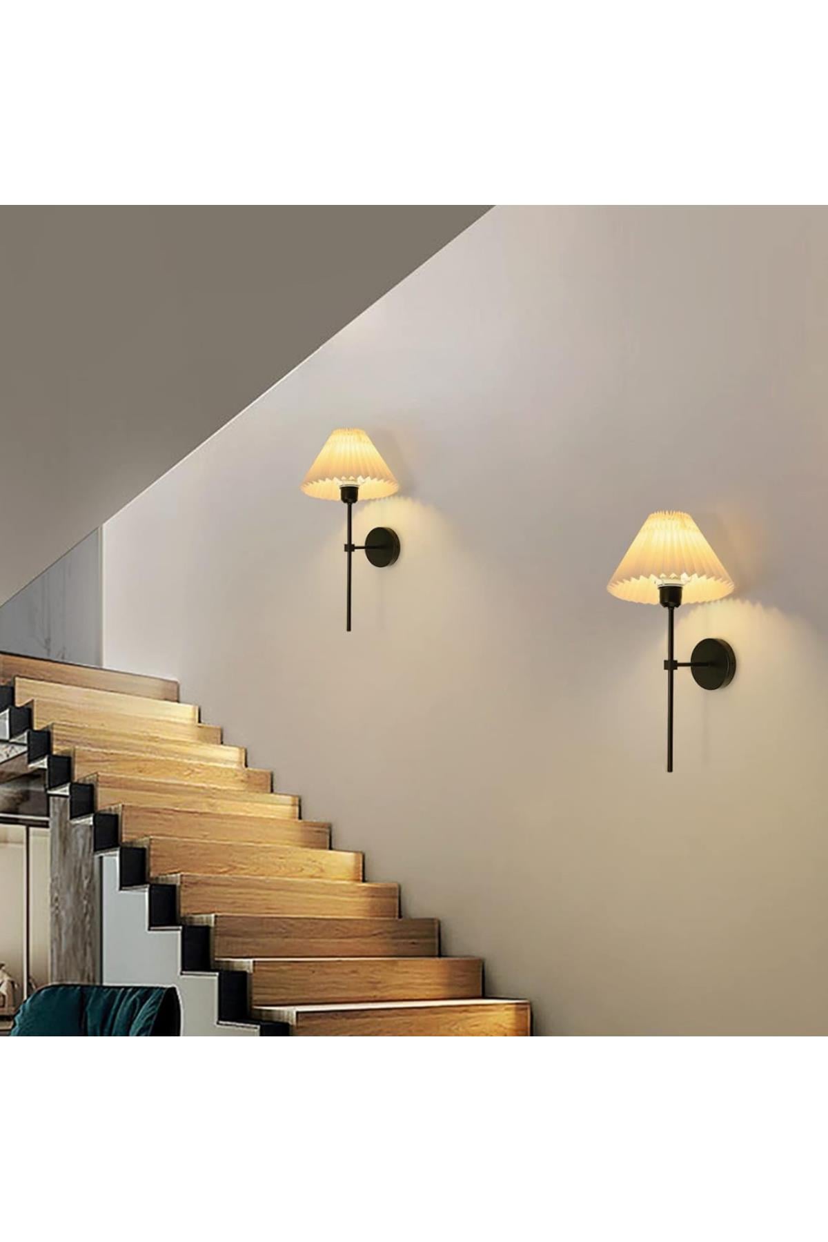 Modern Tasarım 1 Adet Kablosuz Pilli Aplik Tak Çalıştır Krem Abajur Umbrella Aplik Eskitme Gold Sarı