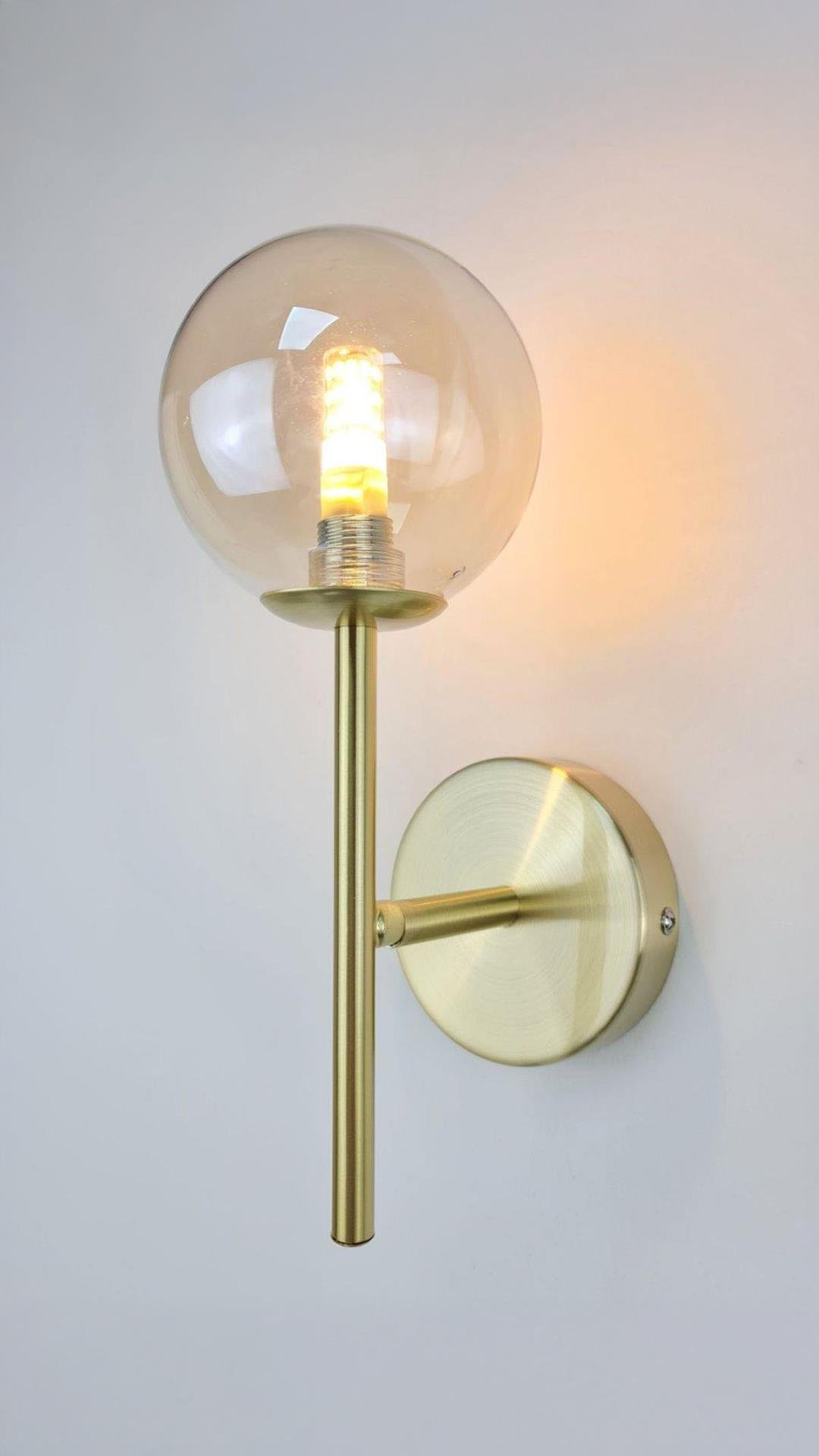 Modern Tasarım Alexander Pilli Aplik Aç Kapa Butonlu Tak Çalıştır Kablosuz Parlak Gold Sarı Bal Cam