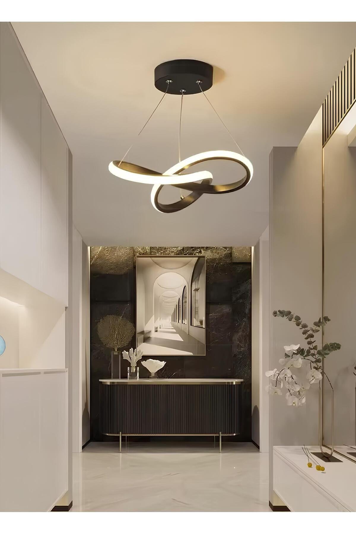 Modern Tasarım Bumerang Sarkıt Power Led Avize Hol Antre Mutfak Salon Oturma Odası Avize Siyah Gövde