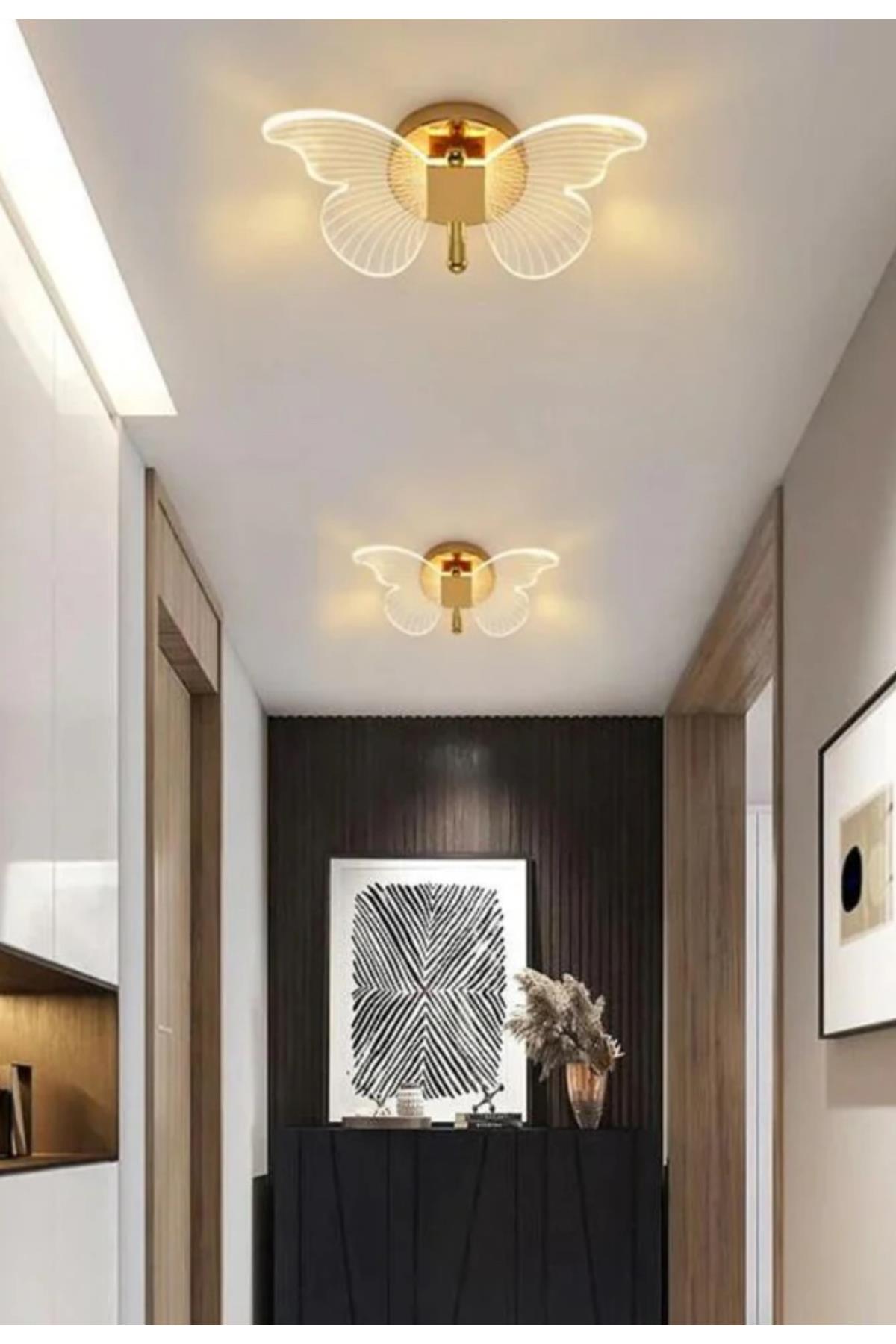Modern Tasarım Butterfly Kelebek Tavana Sıfır Led Avize Gold Sarı Ledli Avize