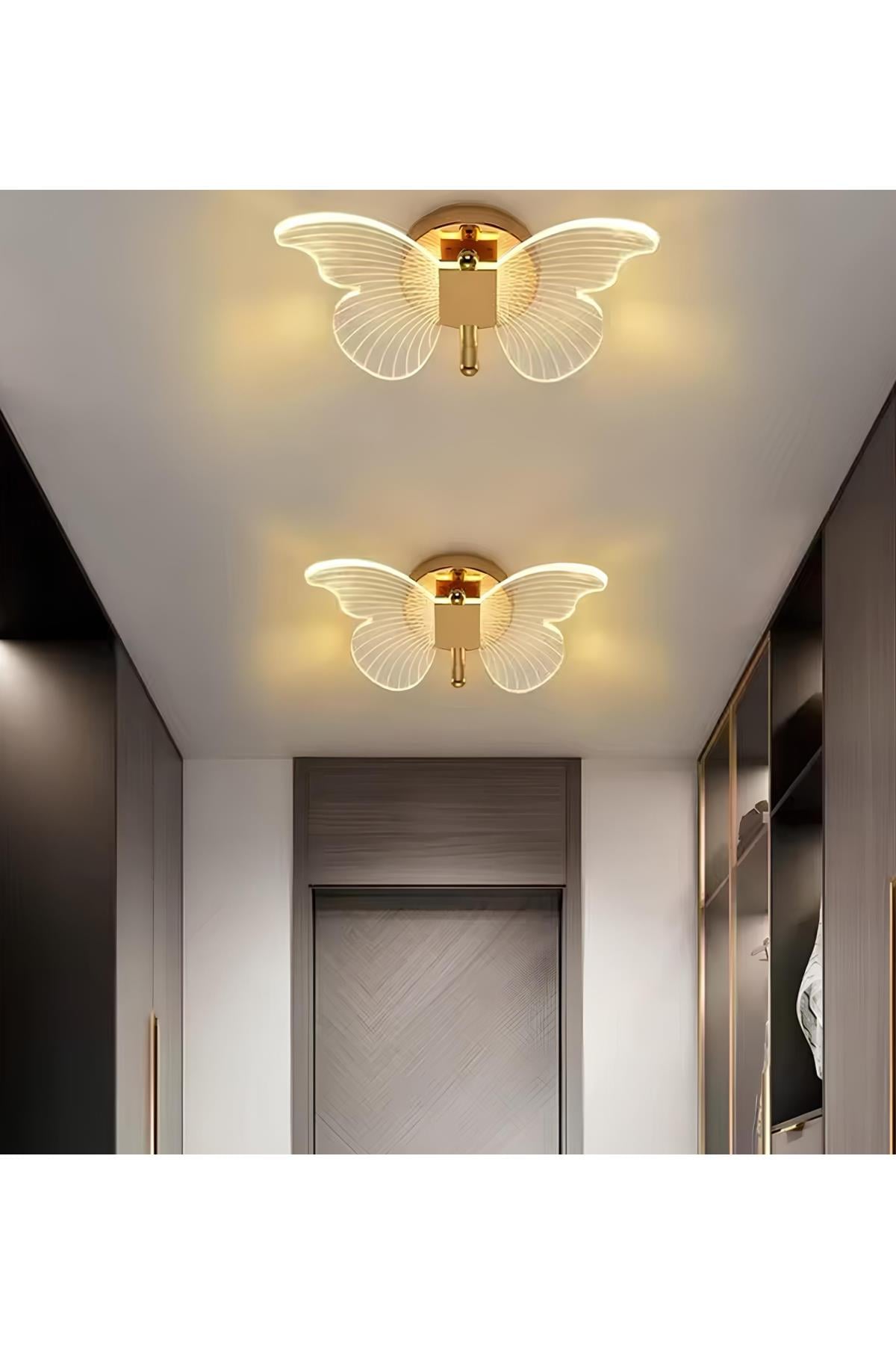 Modern Tasarım Butterfly Kelebek Tavana Sıfır Led Avize Gold Sarı Ledli Avize