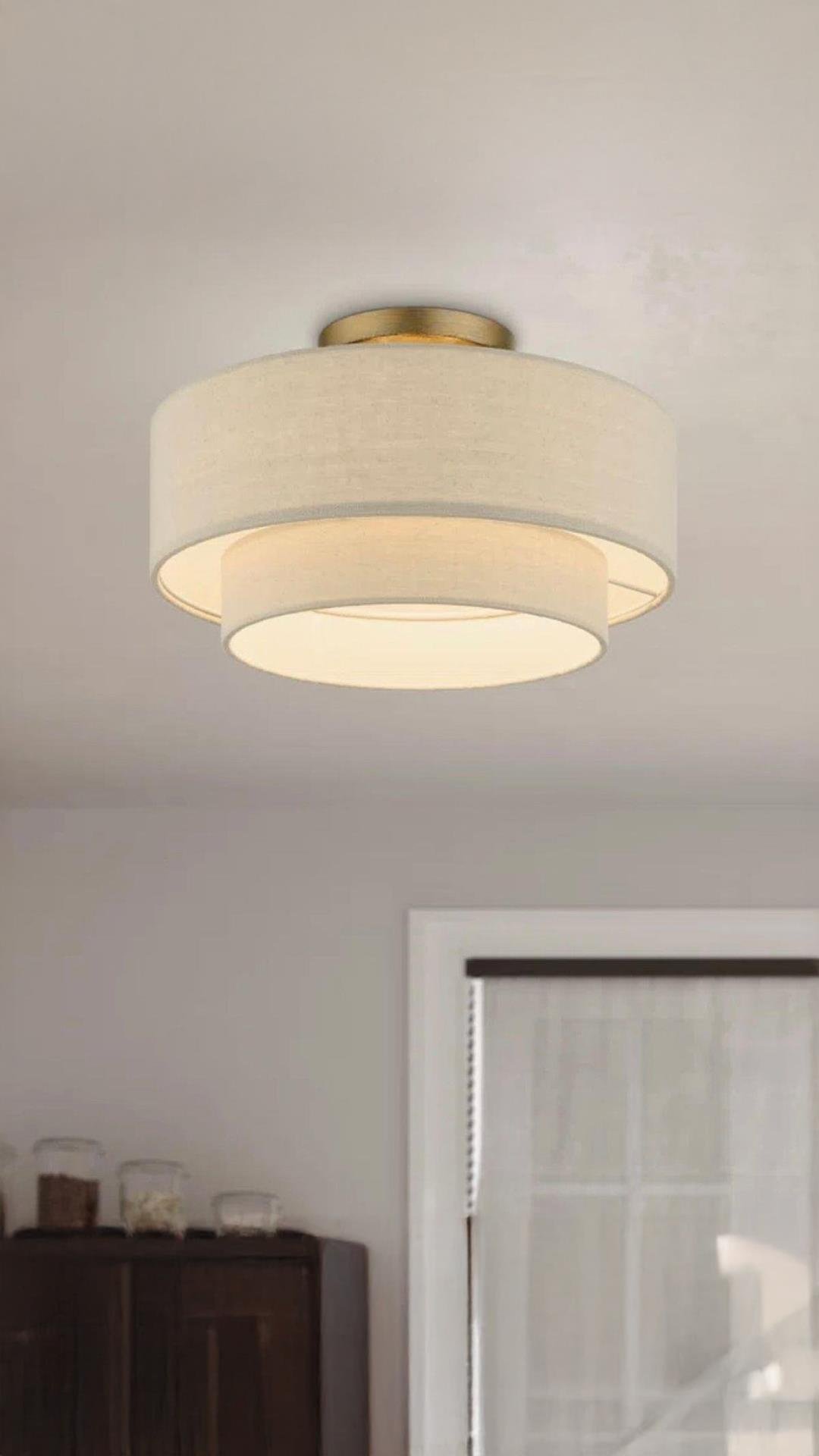 Modern Tasarım Cake Pasta Plafonyer Avize Çift Katlı Beyaz Kumaşlı Sarkıt Avize 35 Cm Çap