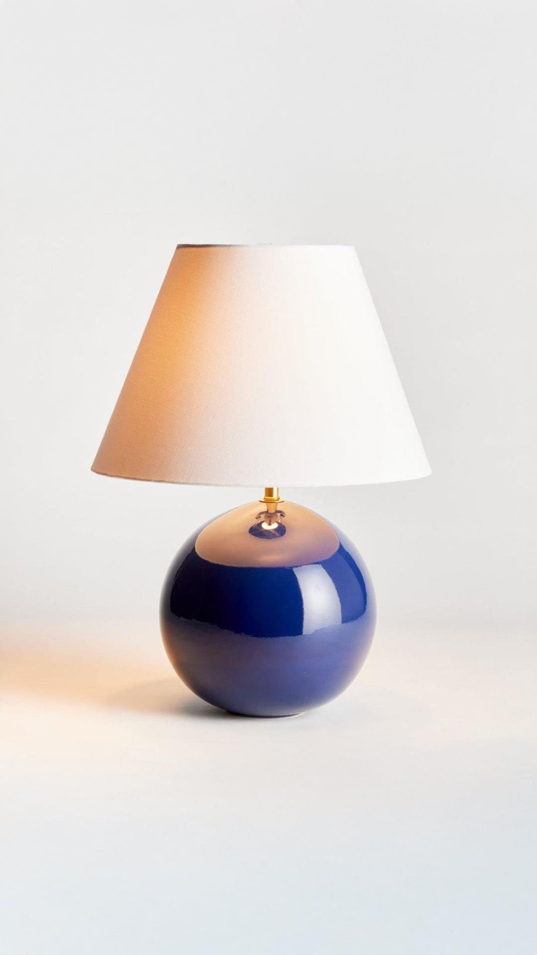 Modern Tasarım Dennis Abajur Krem Şapka Lacivert Gövde