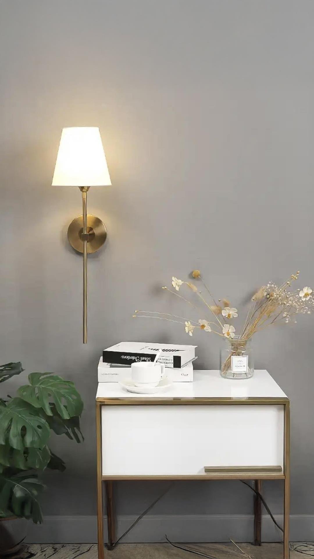 Modern Tasarım Duvar Aplik Eskitme Gold Sarı Krem Abajur Şık Görsellik Katar