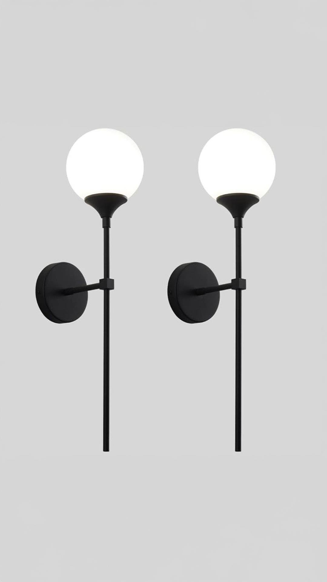 Modern Tasarım Elektrikle Çalışır Camlı Aplik 1 Adet Siyah Gövde Beyaz Cam