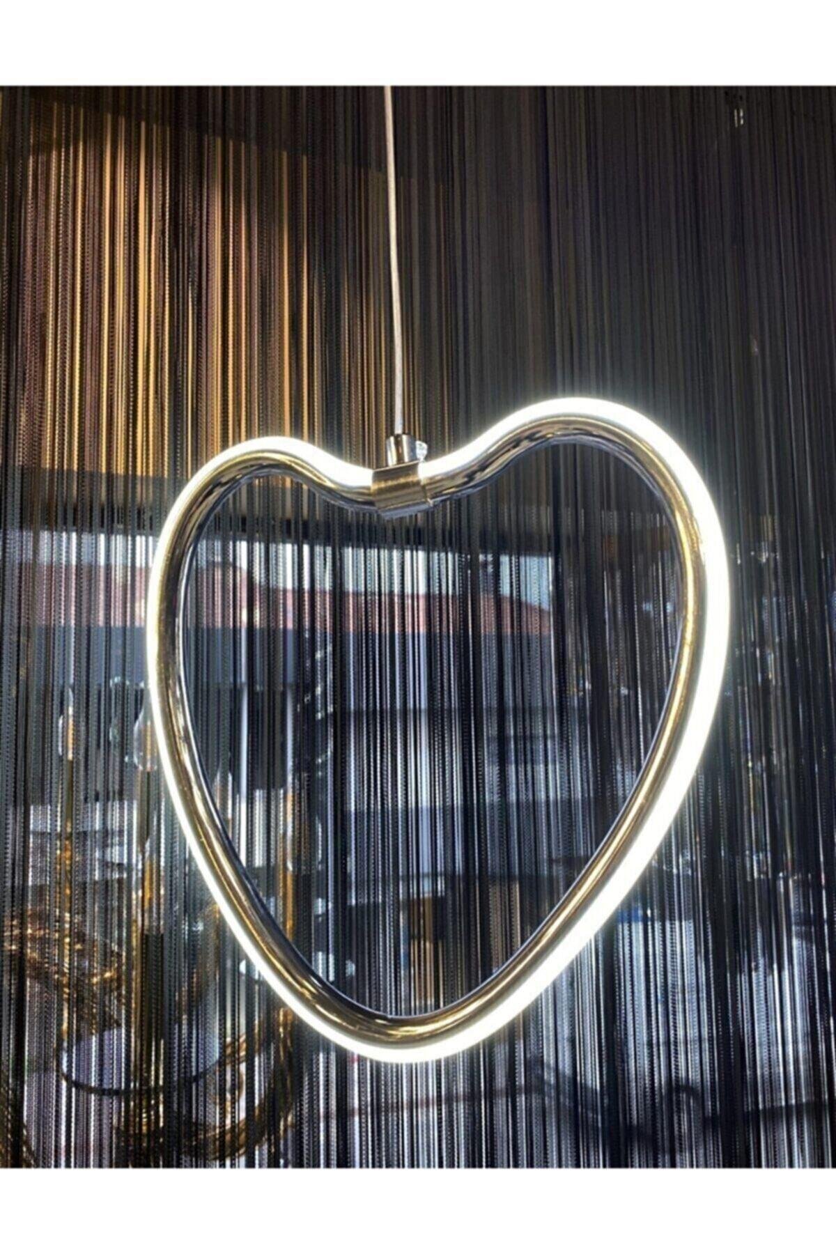 Modern Tasarım Heart Kalp Tekli Sarkıt Led Avize Krom Gün Işığı