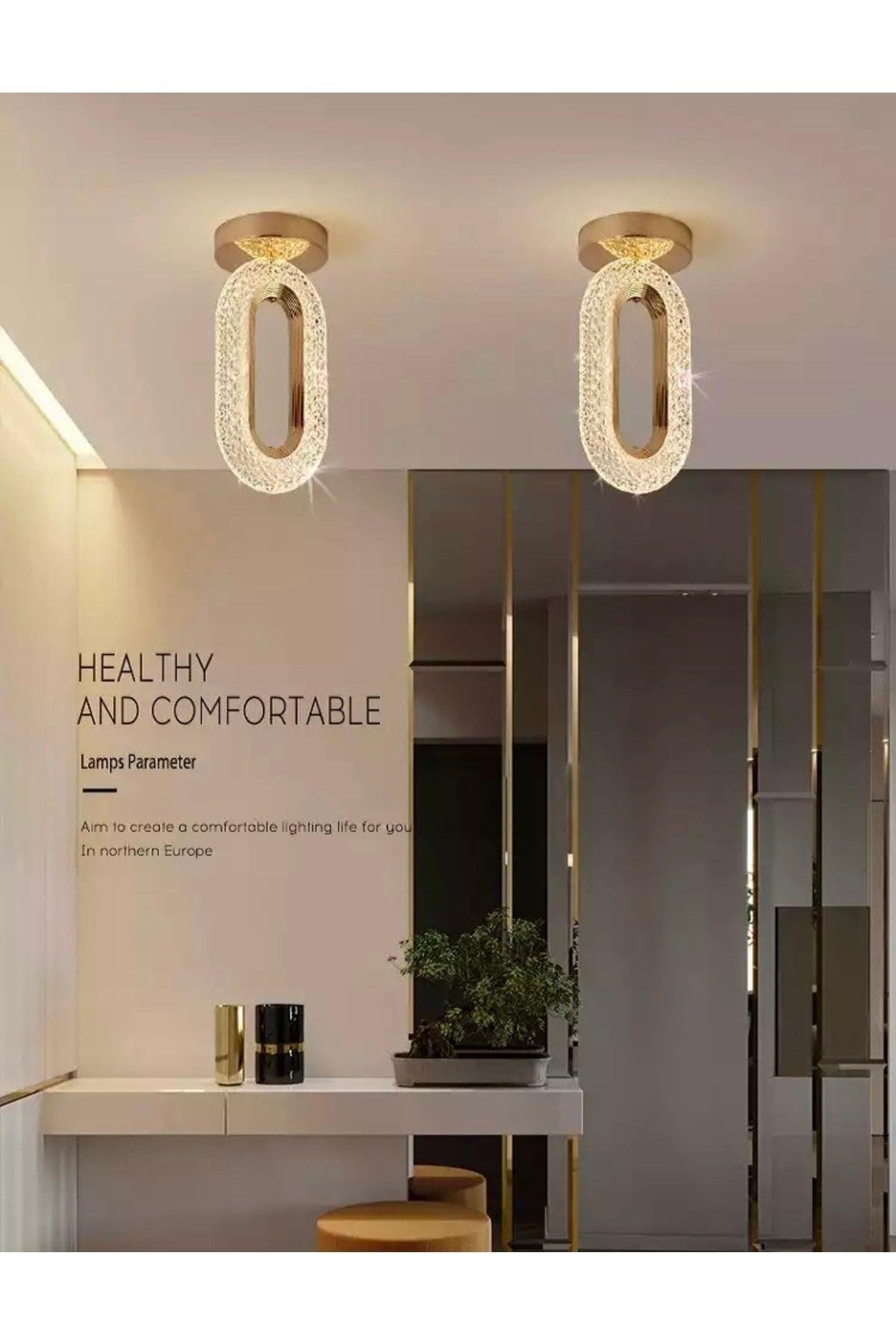 Modern Tasarım Ledli Avize Tavana Sıfır Gold Sarı Gövde Kademeli 3 Renk