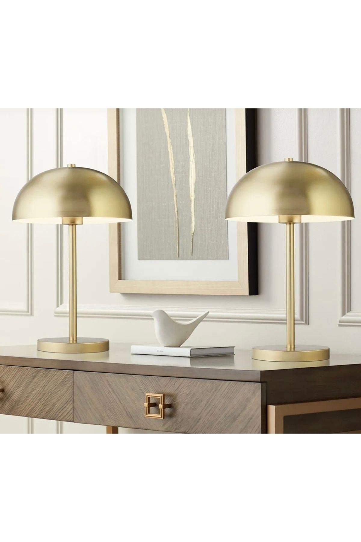 Modern Tasarım Mars Abajur Dekoratif Masa Lambası Eskitme Gold Sarı Metal Gövde