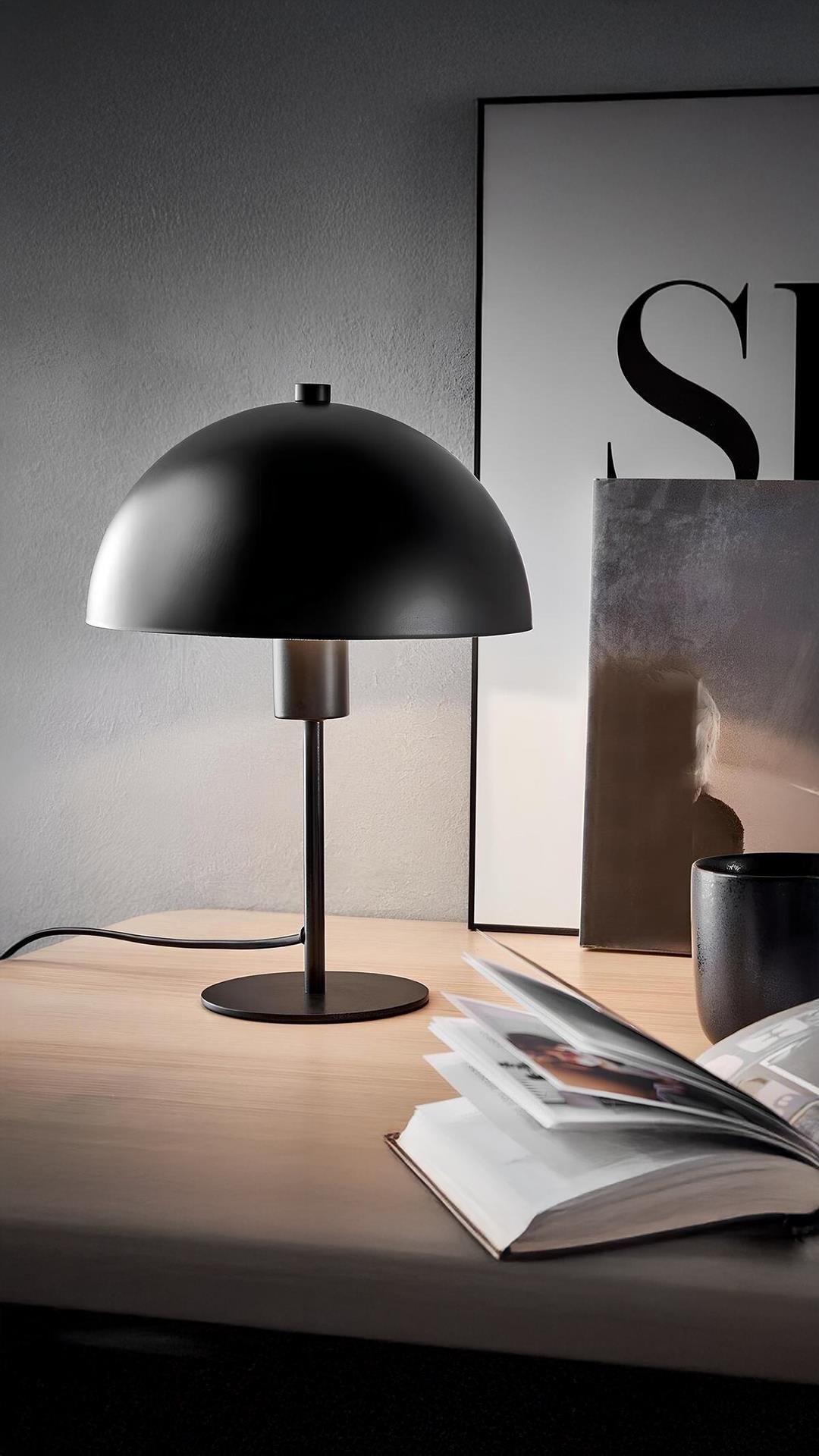 Modern Tasarım Mars Abajur Dekoratif Şık Masa Lambası Siyah Metal Gövde