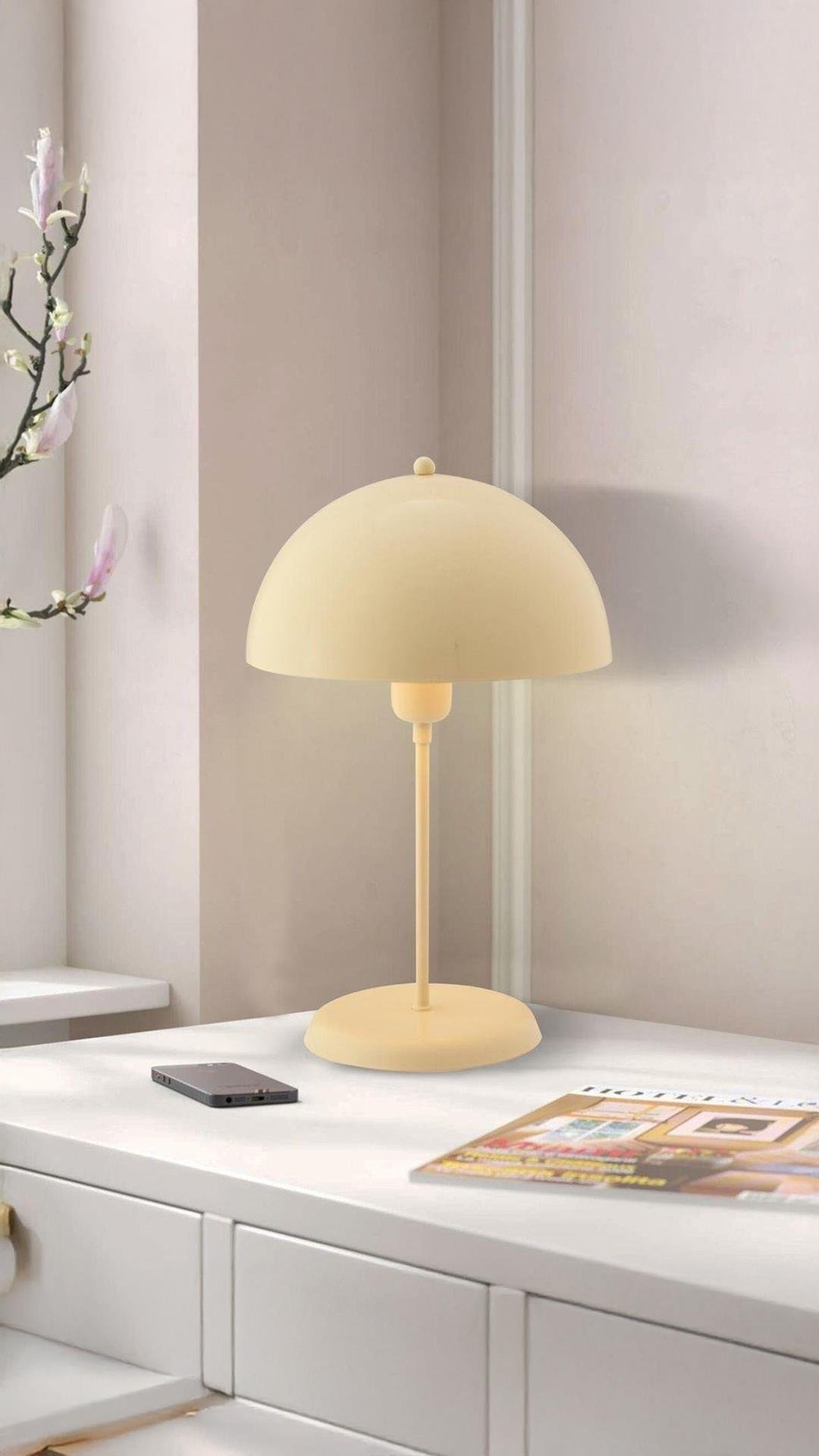 Modern Tasarım Mars Abajur Dekoratif Şık Masa Lambası Krem Metal Gövde