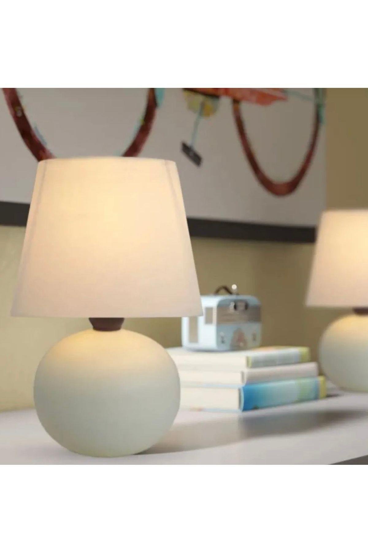 Modern Tasarım Marwis Abajur Krem Abajur Masa Lambası Metal Krem Gövde