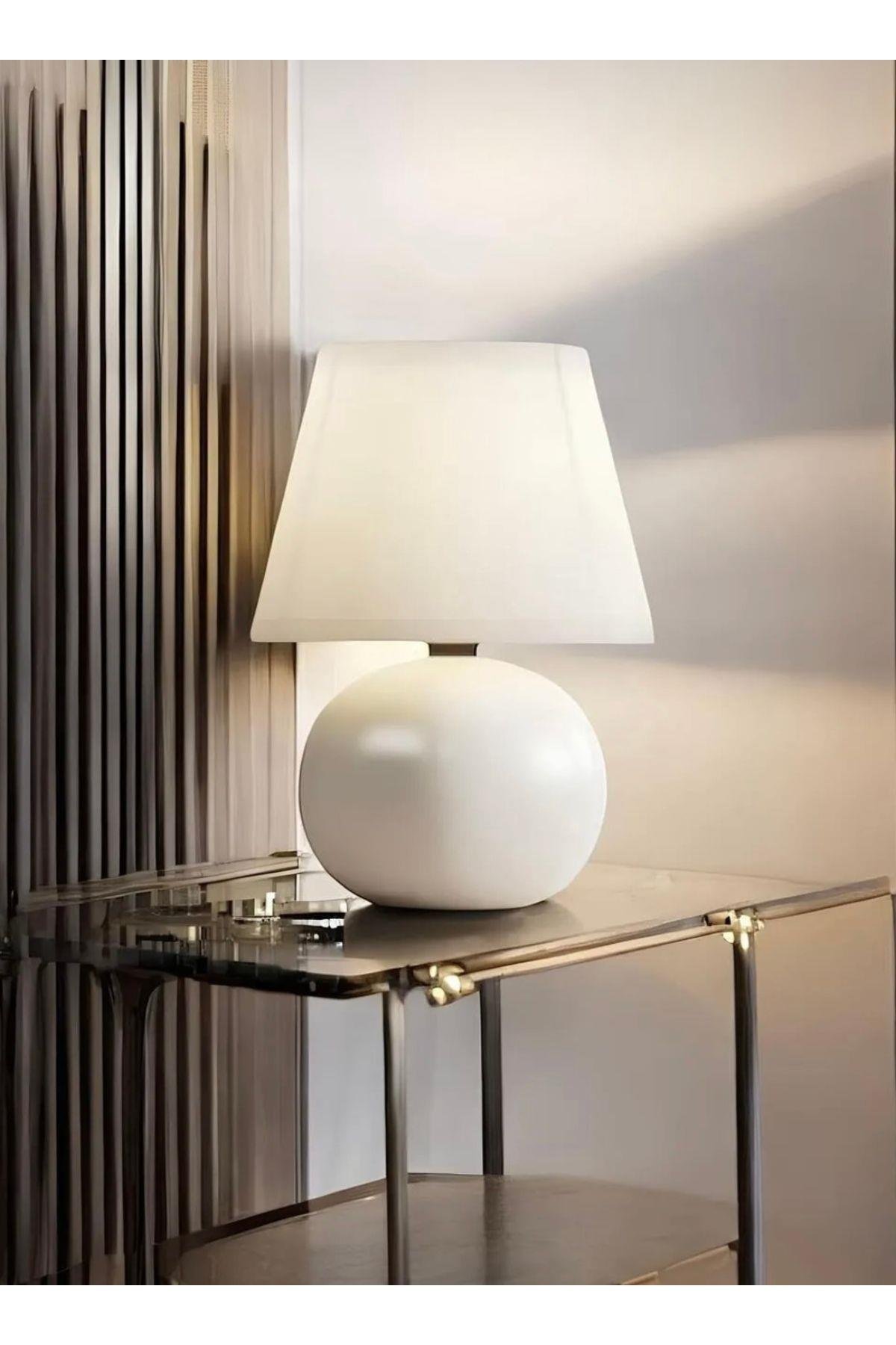 Modern Tasarım Marwis Abajur Krem Abajur Masa Lambası Metal Krem Gövde