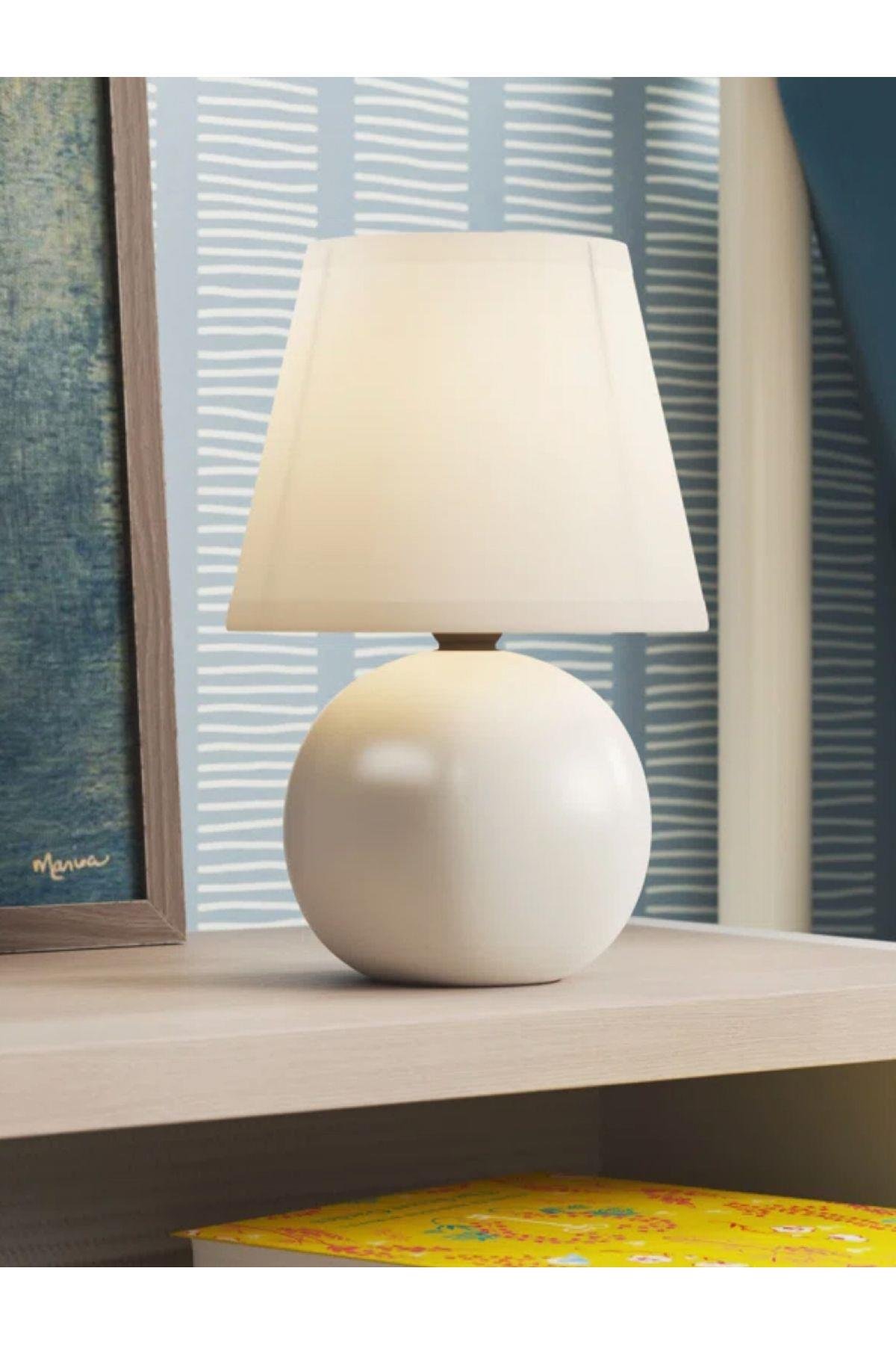 Modern Tasarım Marwis Abajur Krem Abajur Masa Lambası Metal Krem Gövde