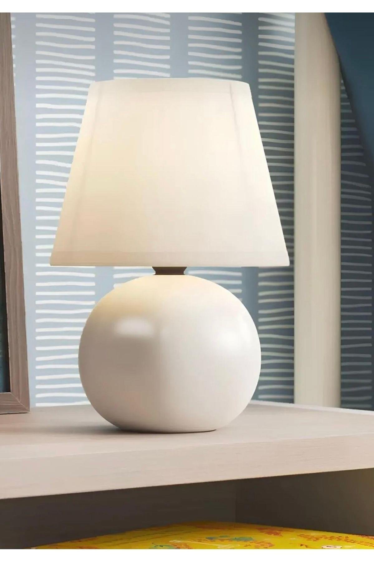 Modern Tasarım Marwis Abajur Krem Abajur Masa Lambası Metal Krem Gövde