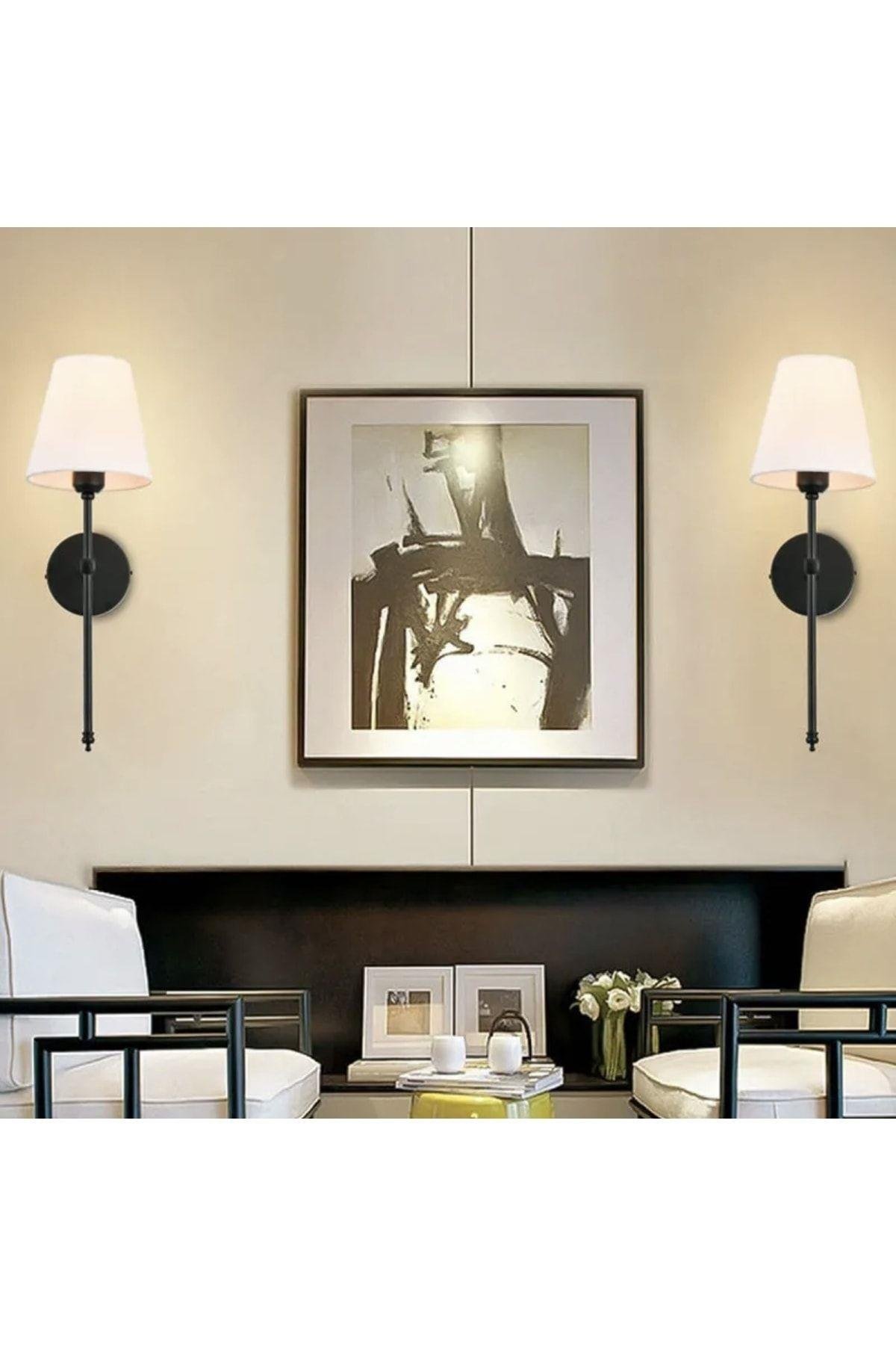 Modern Tasarım Mat Siyah Aplik Beyaz Abajur Elektrik Ile Çalışır